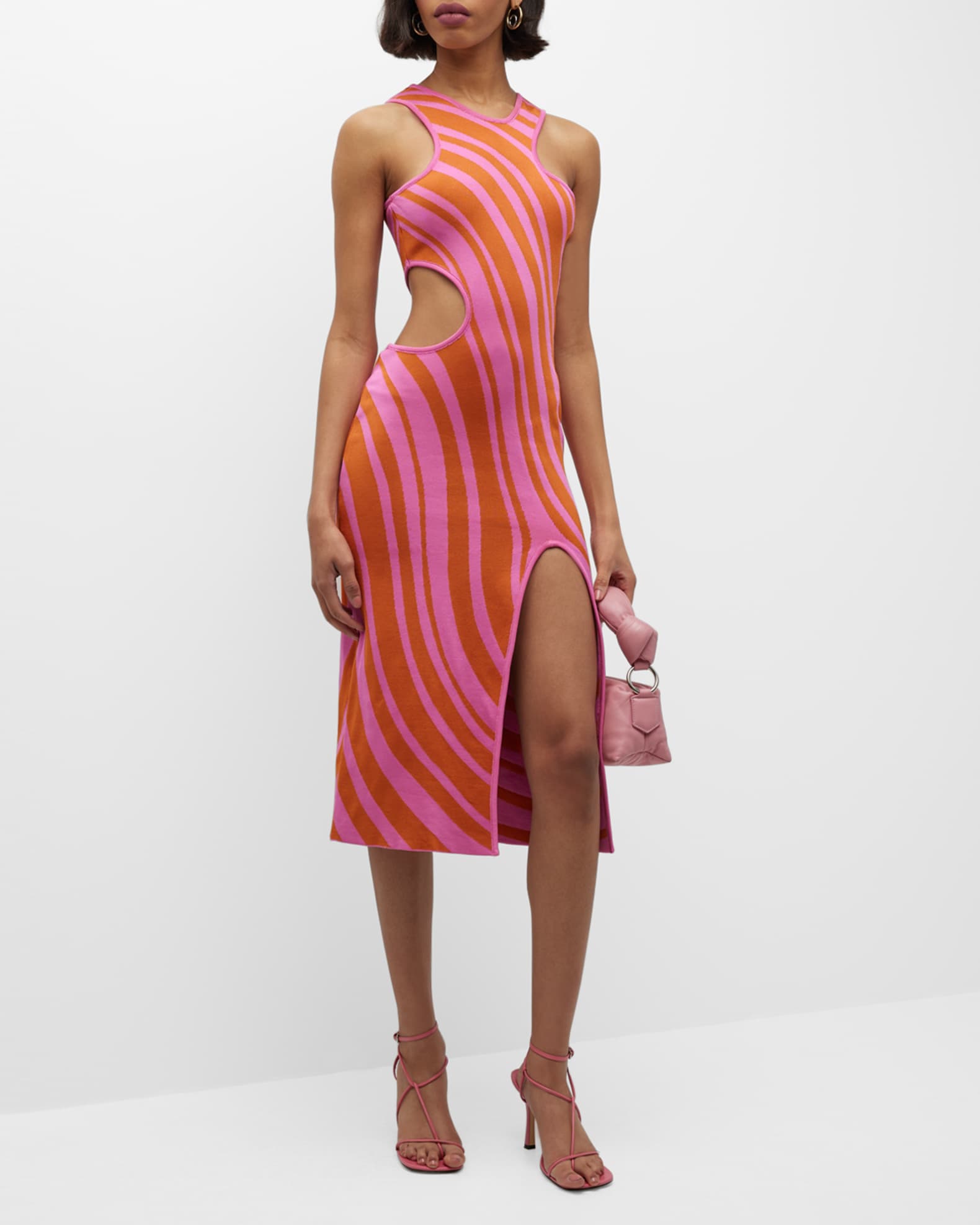 PAOLA BERNARDI Stela Striped Sleeveless Midi Cutout Dress | Neiman Marcus