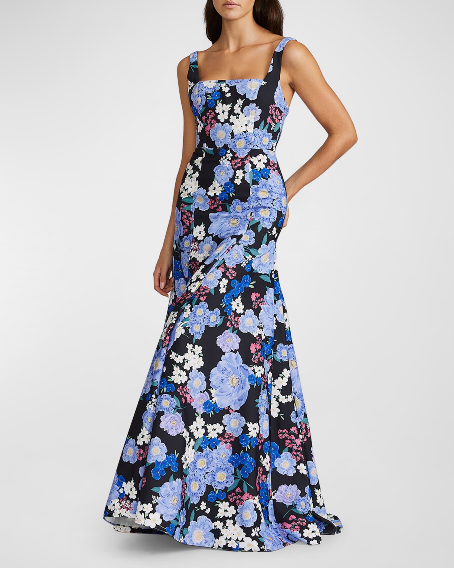 Zac Posen Sleeveless Floral-Print Square-Neck Gown | Neiman Marcus