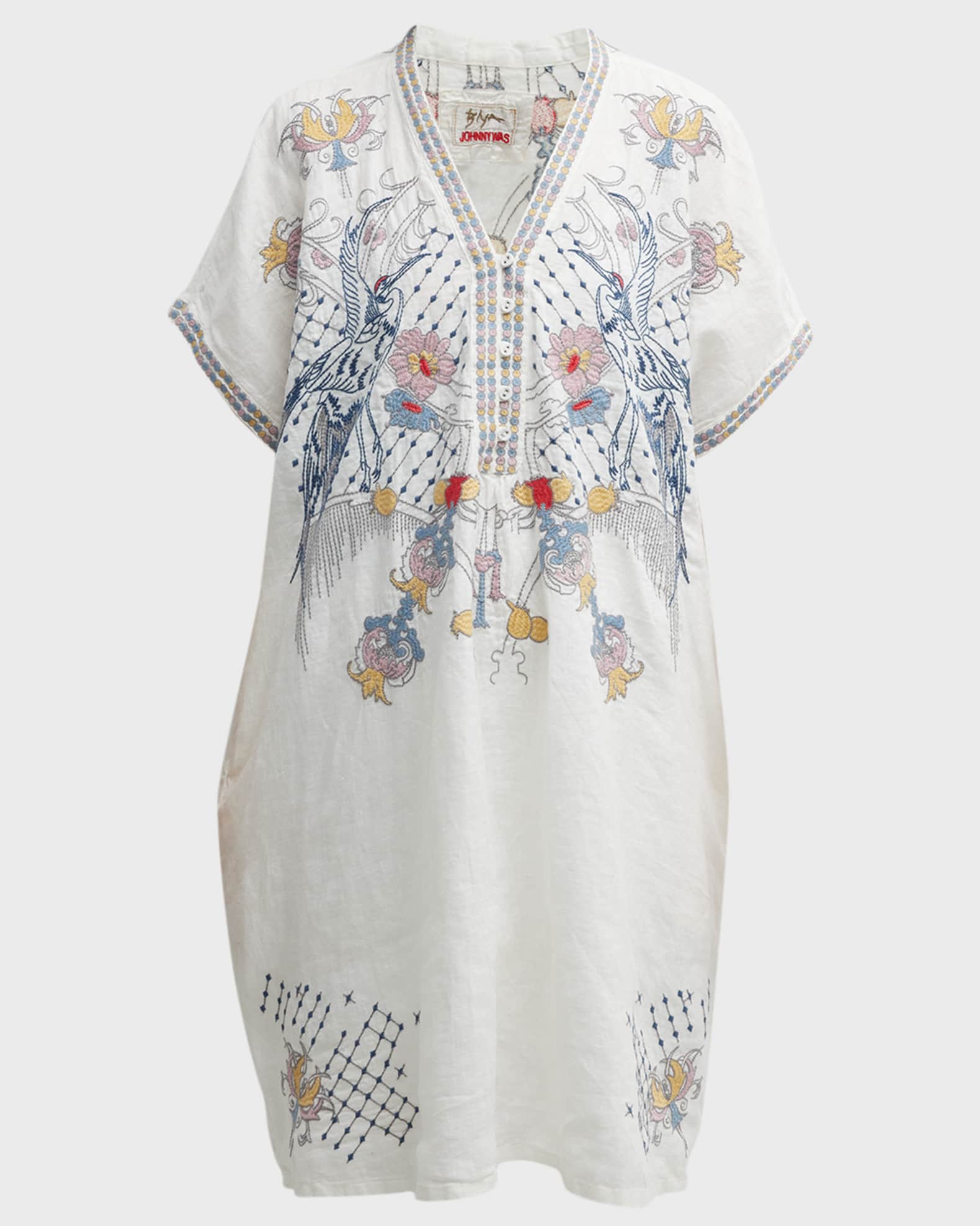 Johnny Was Zippy Embroidered Linen Shift Dress | Neiman Marcus