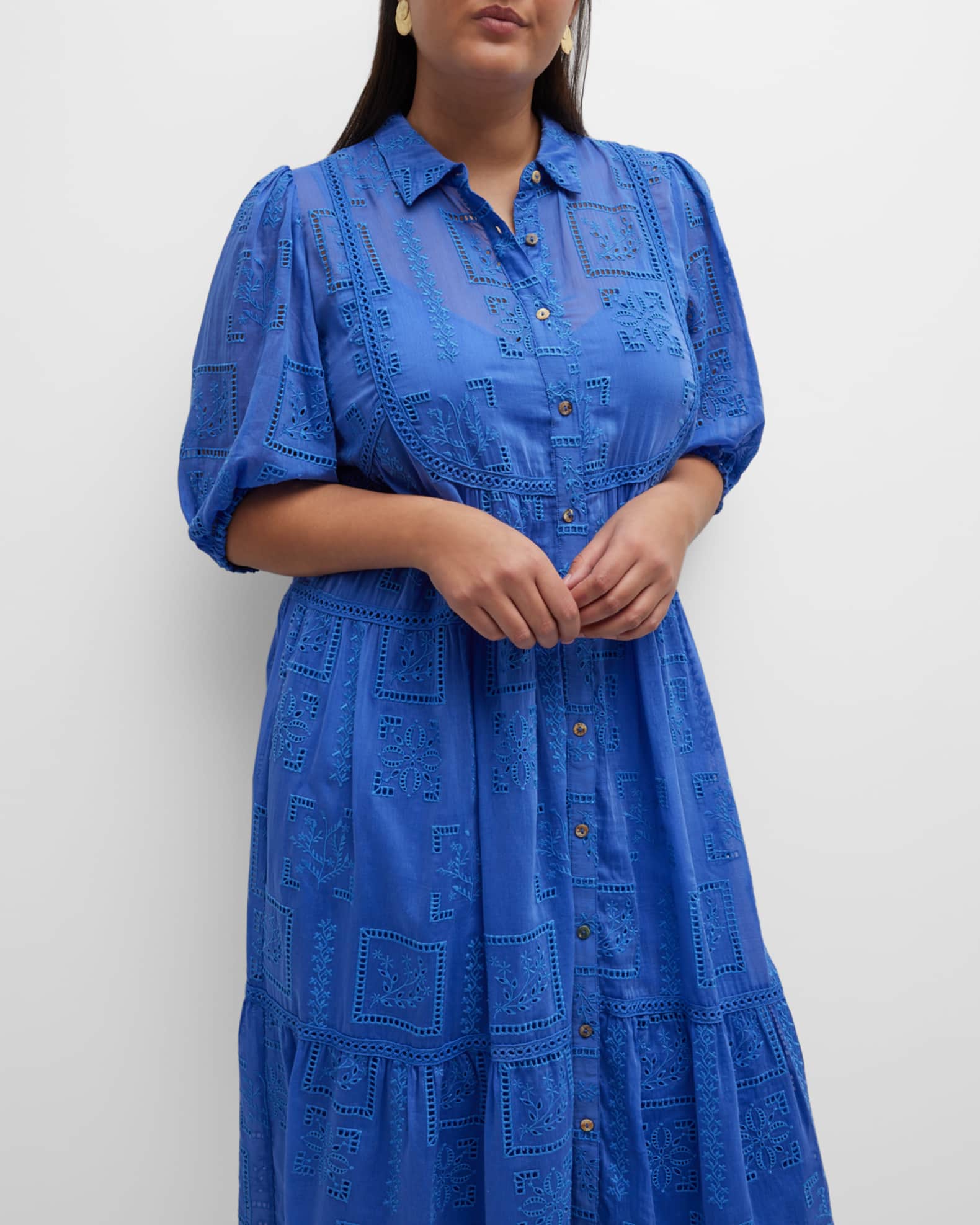 Johnny Was Plus Size Sadie ButtonDown Eyelet Midi Dress Neiman Marcus