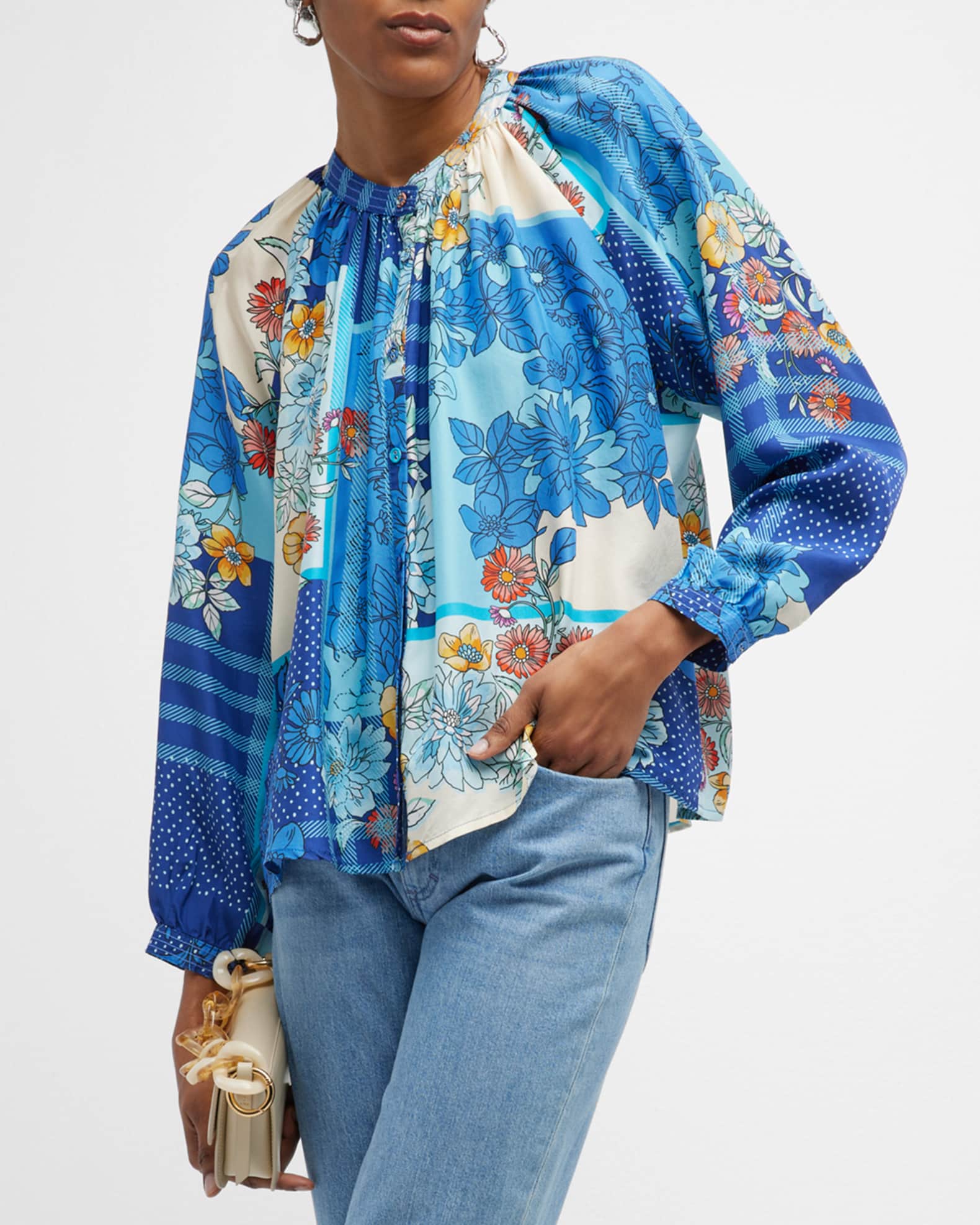 Johnny Was Josy Lynn FloralPrint Silk Blouse Neiman Marcus