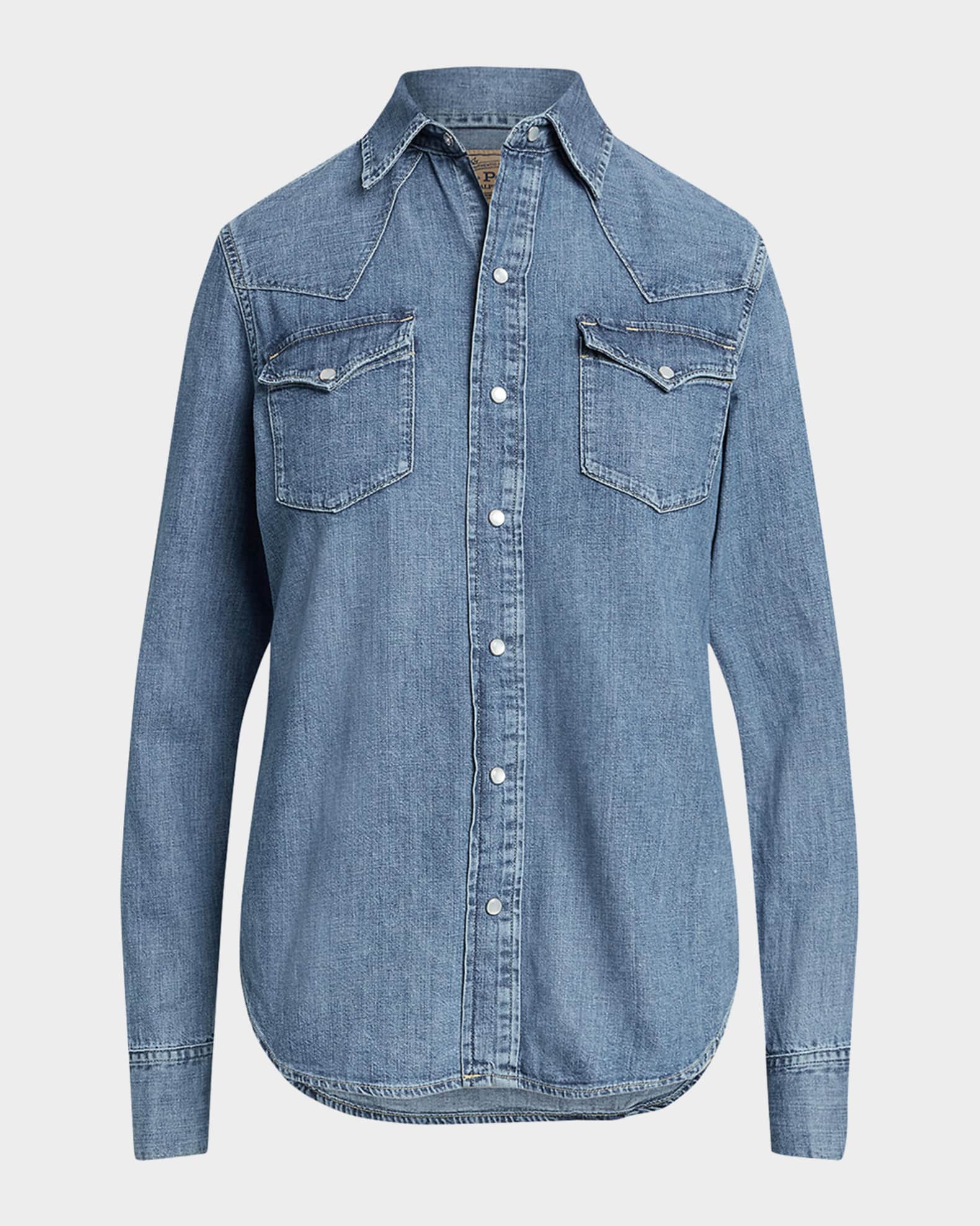 Denim polo long sleeves hotsell