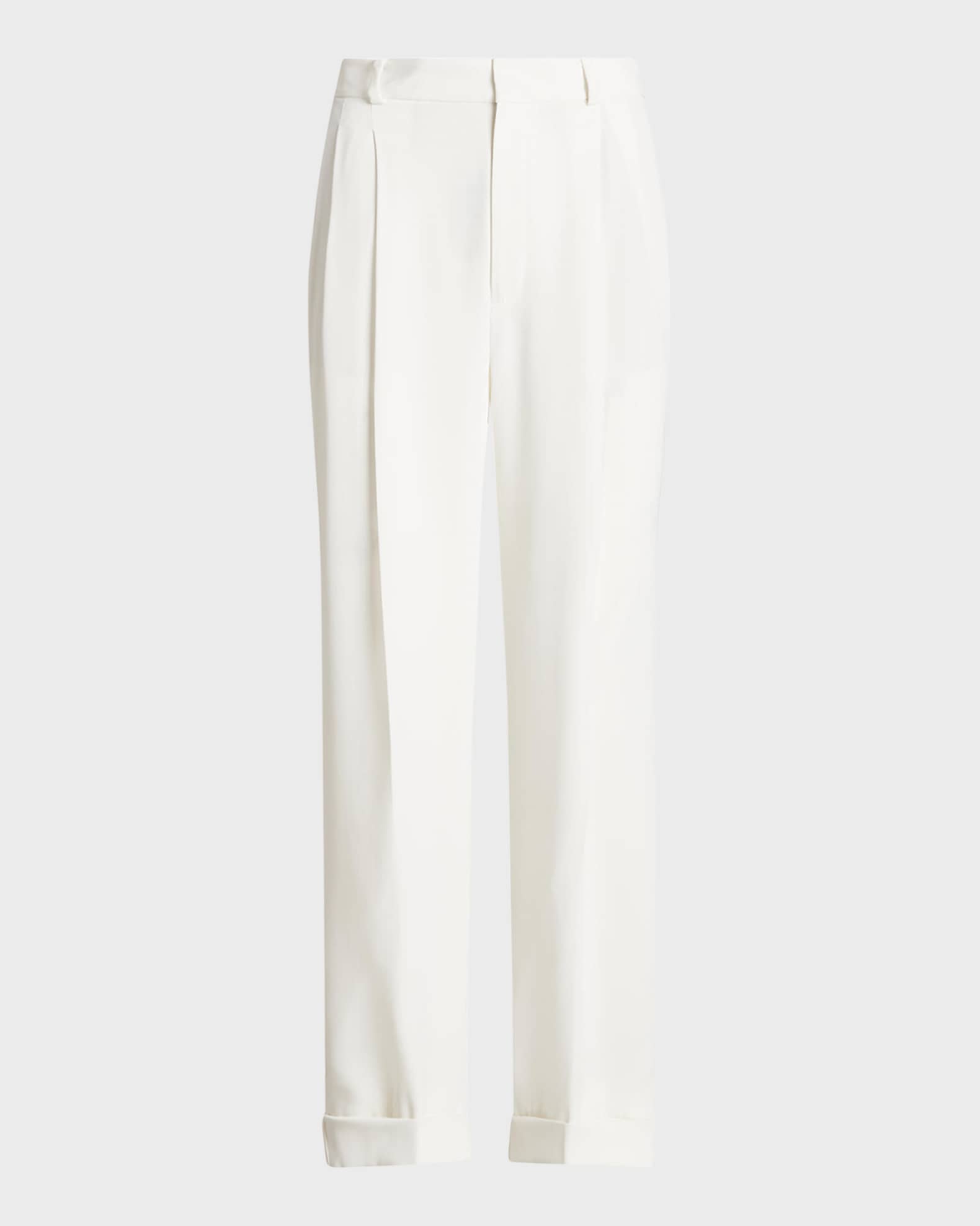 Ralph Lauren Black Label Pleated Wide Leg Trousers in White