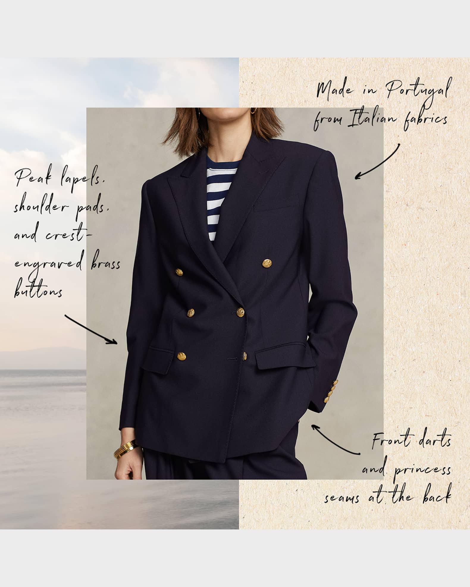 ジャケット Ralph Lauren Double-breasted wool blazer (211952717 001) Polo Ralph Lauren Wool-Blend Double-Breasted Blazer | Neiman