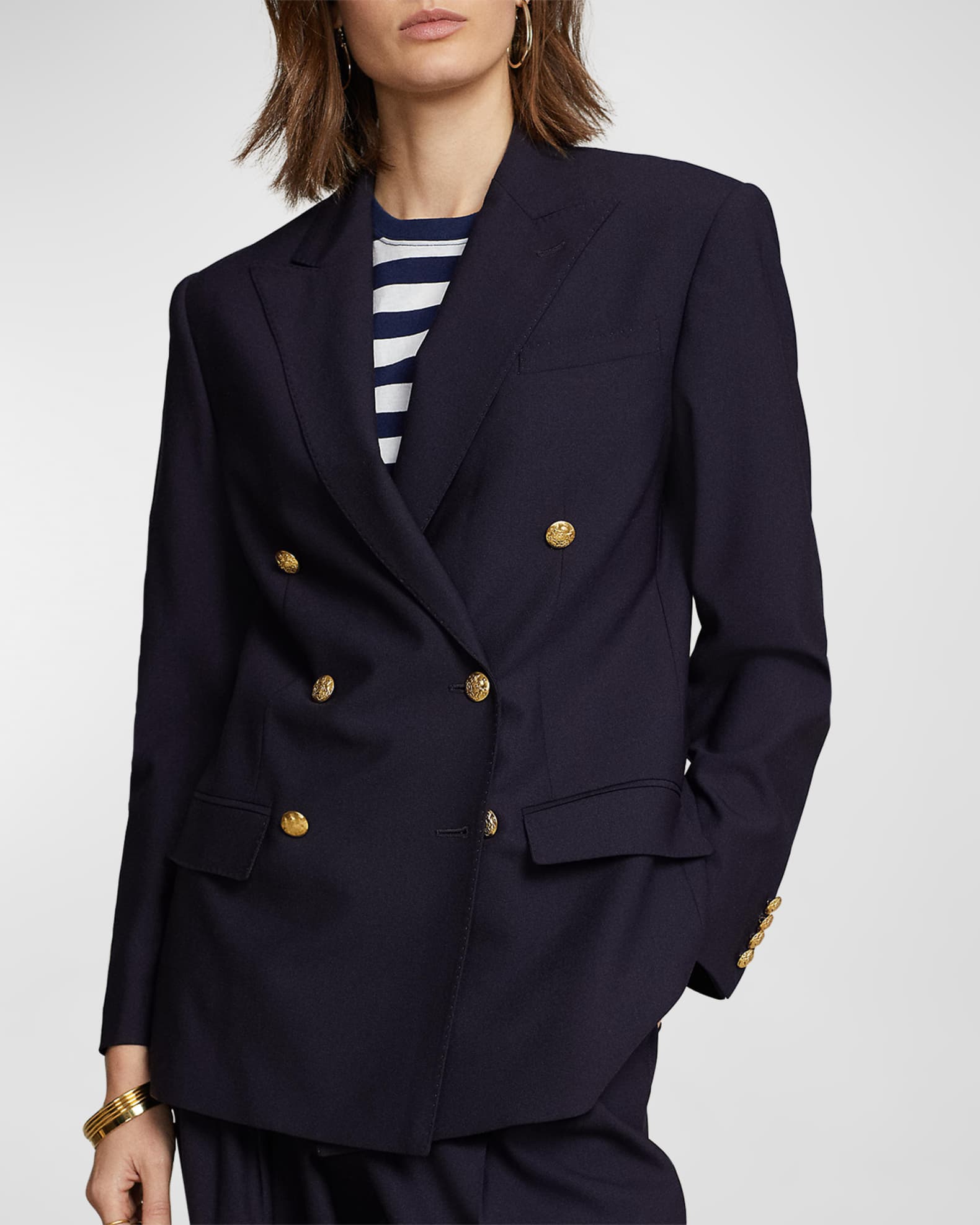 Navy blue double-breasted essential Blazer with 6 brass buttons