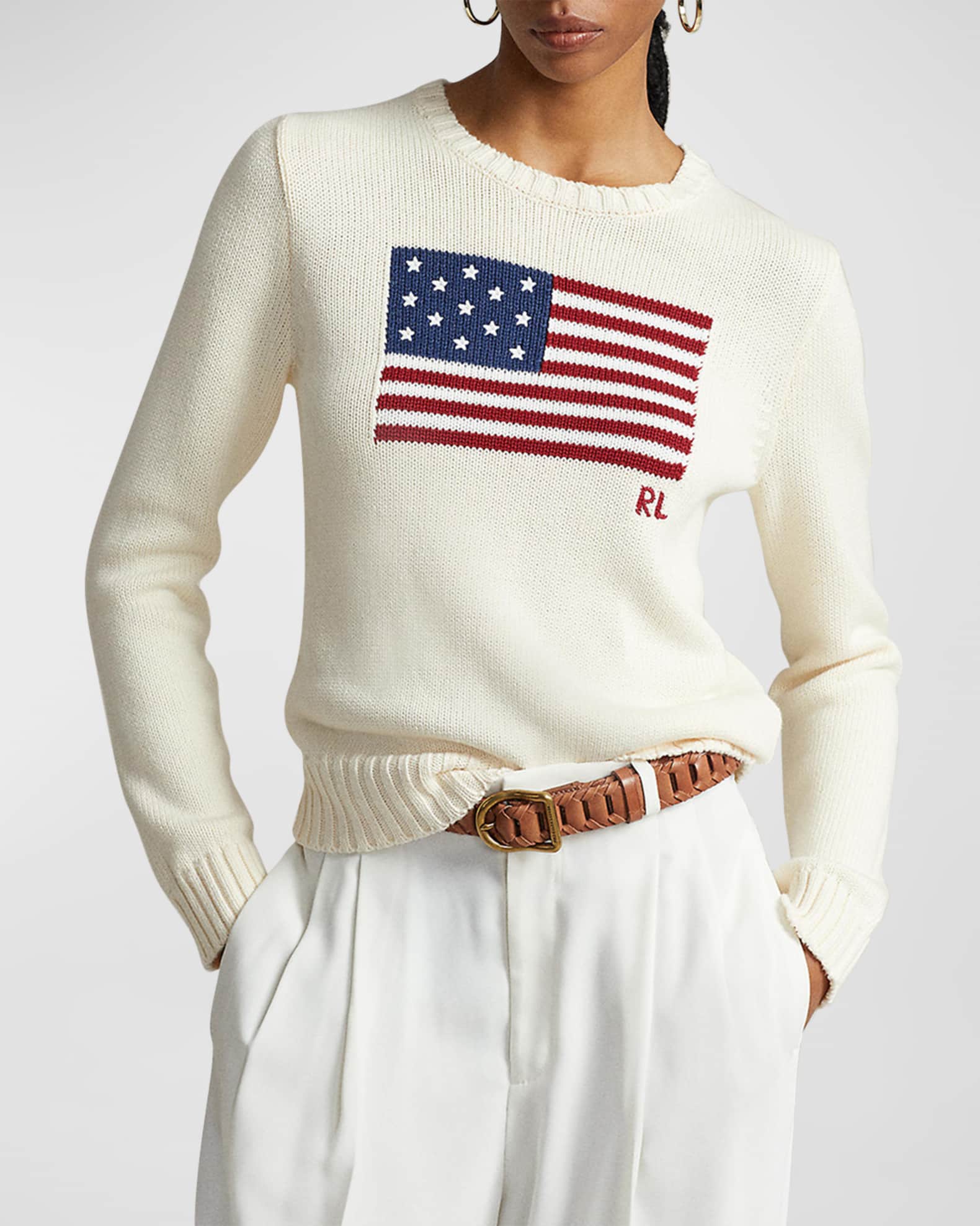 Polo Ralph Lauren Flag Cotton Crewneck Sweater Neiman Marcus