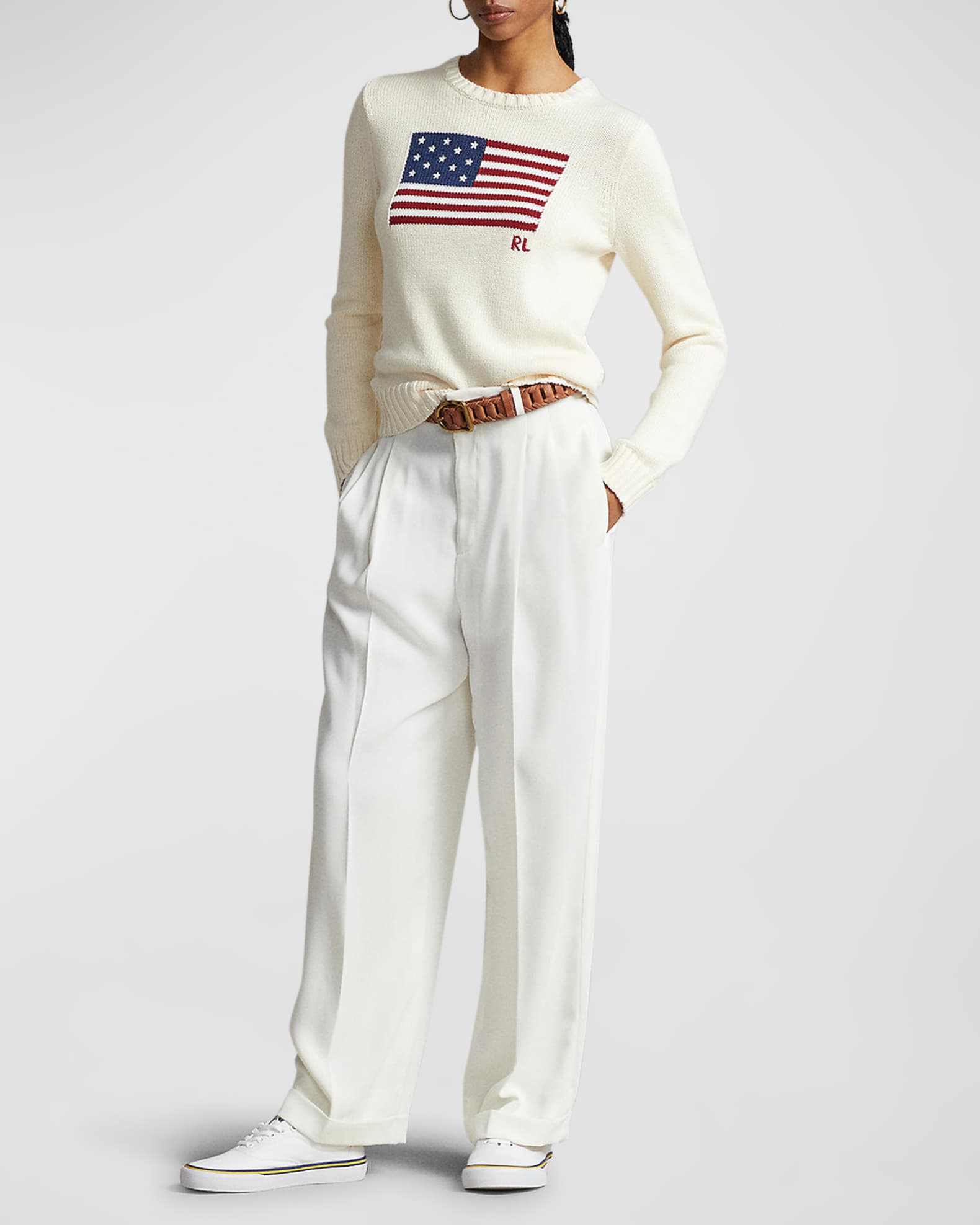 Polo Ralph Lauren Flag Cotton Crewneck Sweater | Neiman Marcus
