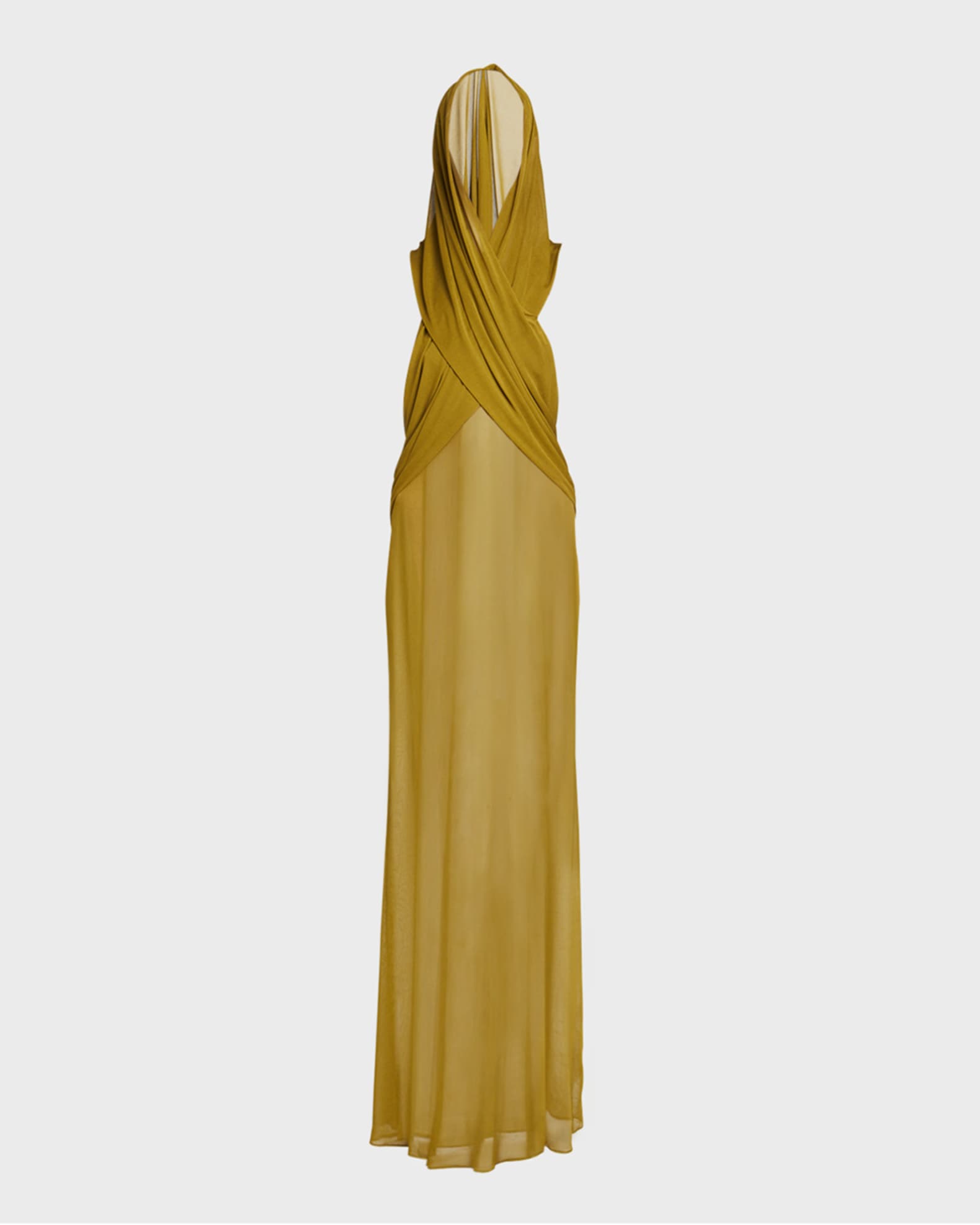Saint Laurent Sheer Evening Gown with Draped Hood | Neiman Marcus