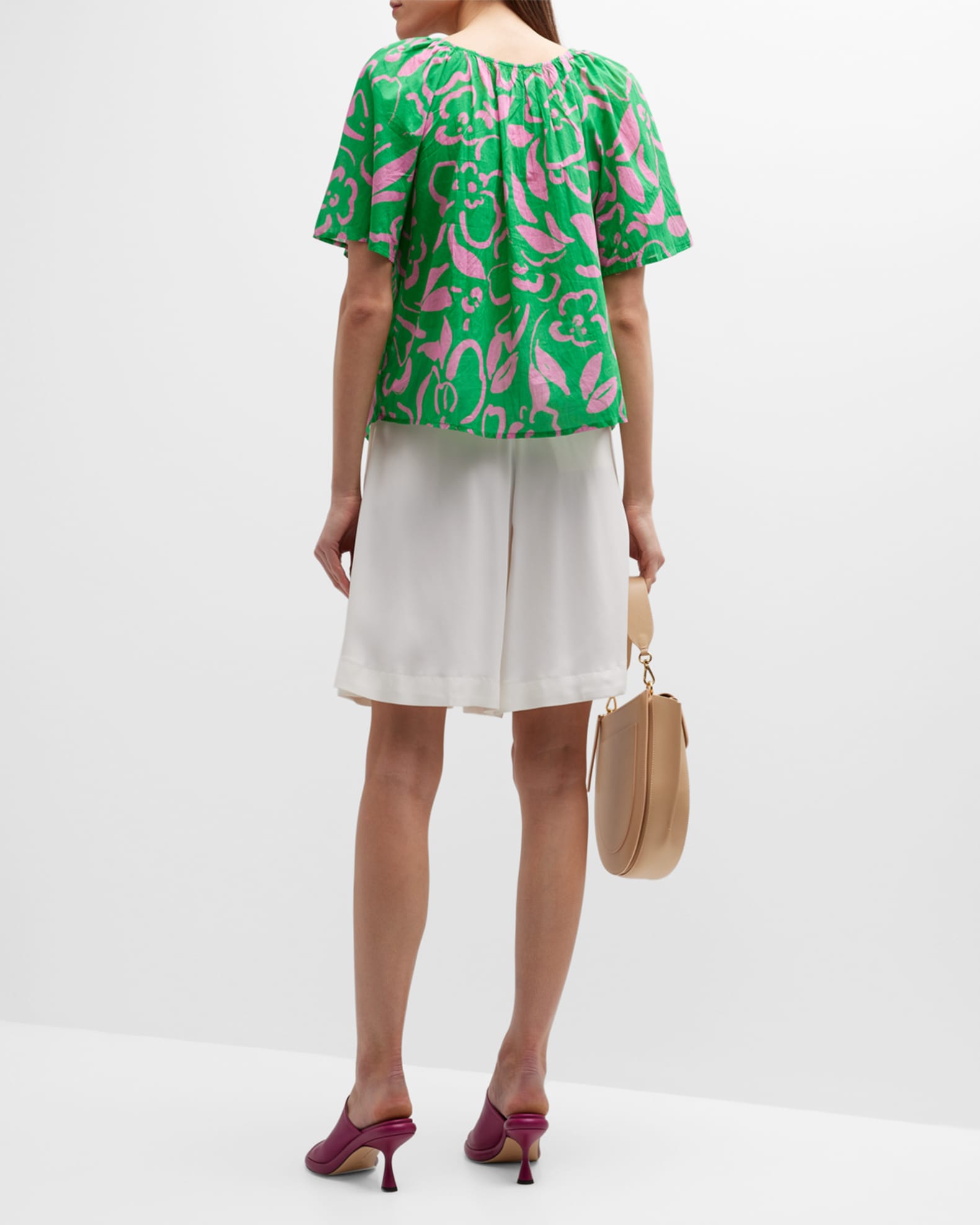 Velvet Liliana Printed Cotton Voile V-Neck Blouse- Green
