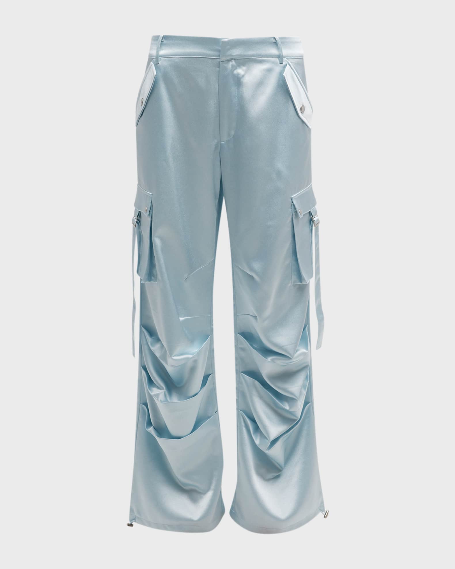 SER.O.YA Lai Satin Wide-Leg Draped Cargo Pants | Neiman Marcus