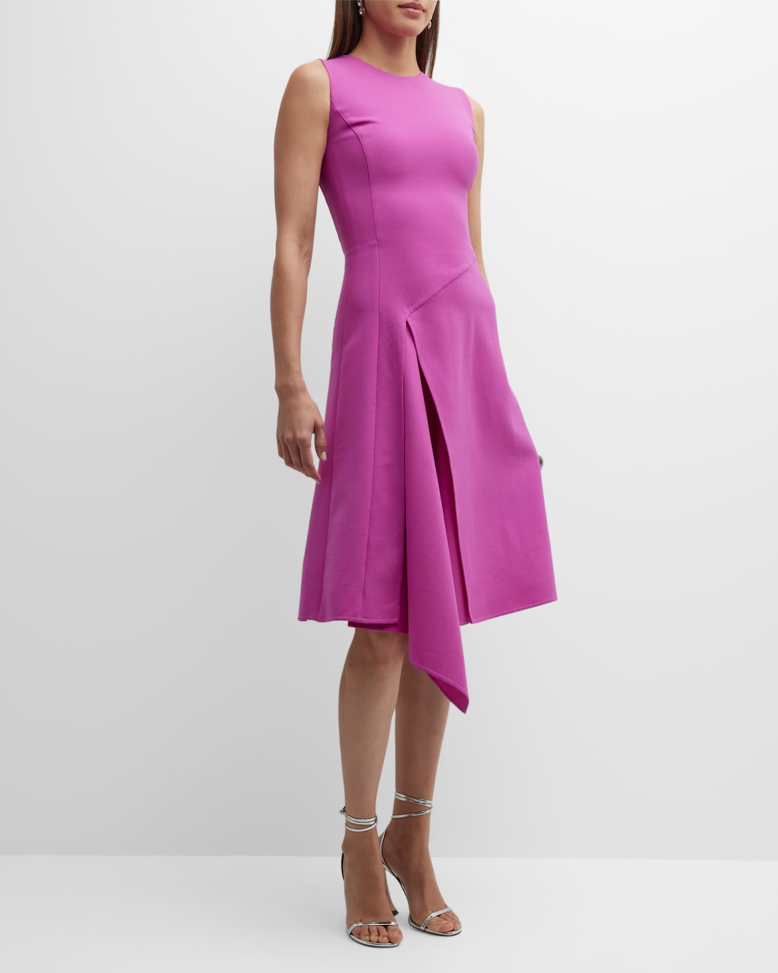 Oscar de la Renta Wool Midi Dress with Draped Skirt Detail | Neiman Marcus