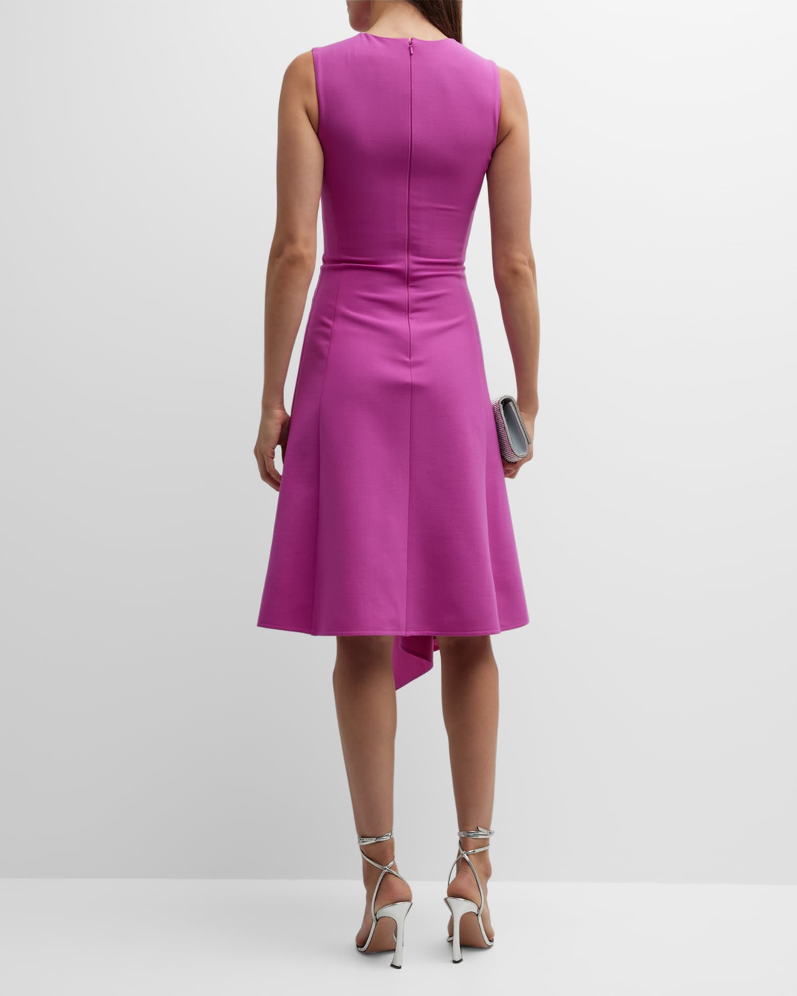 Oscar de la Renta Wool Midi Dress with Draped Skirt Detail | Neiman Marcus