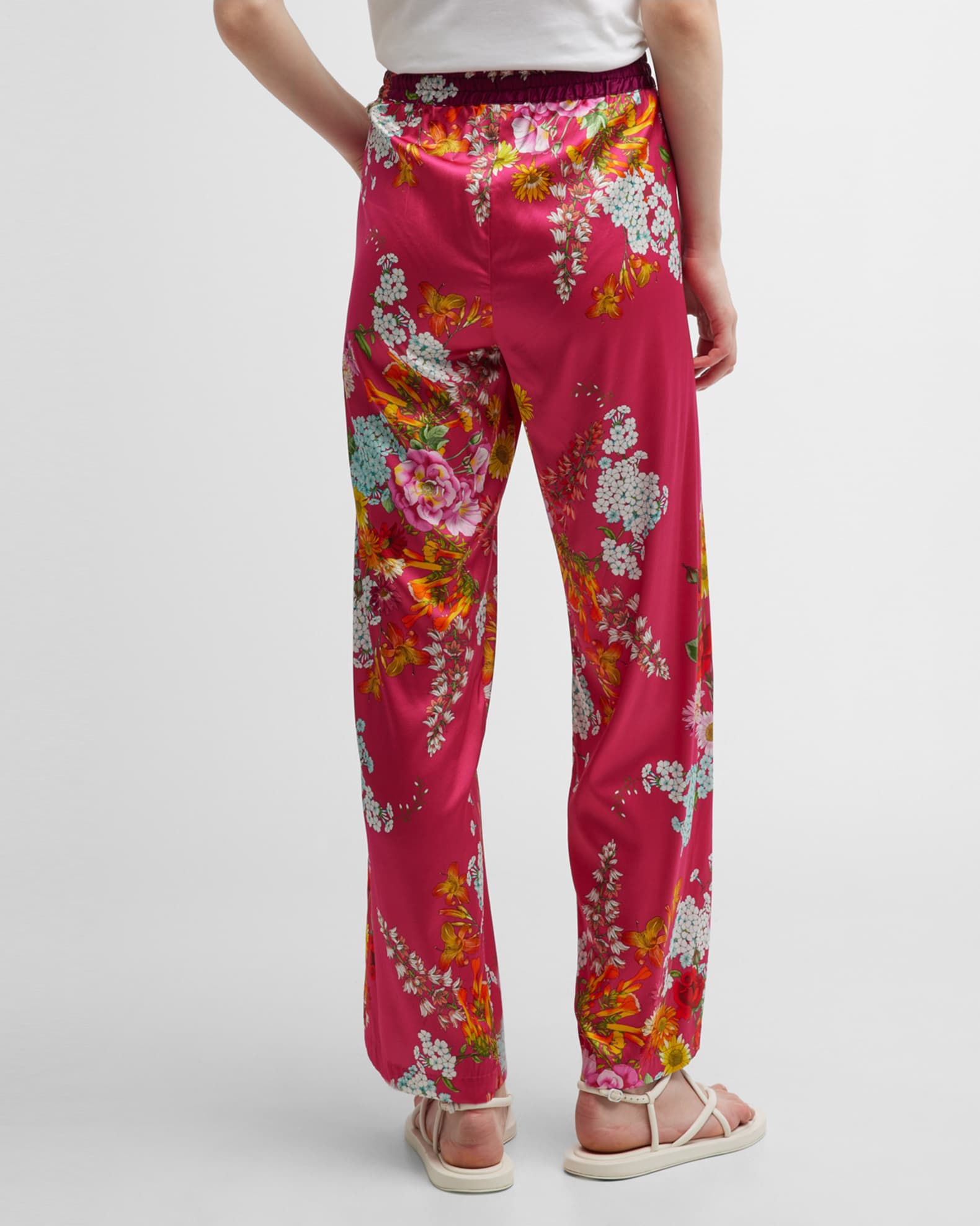 Johnny Was Divine Golden Bouquet Straight-Leg Silk Pull-On Pants