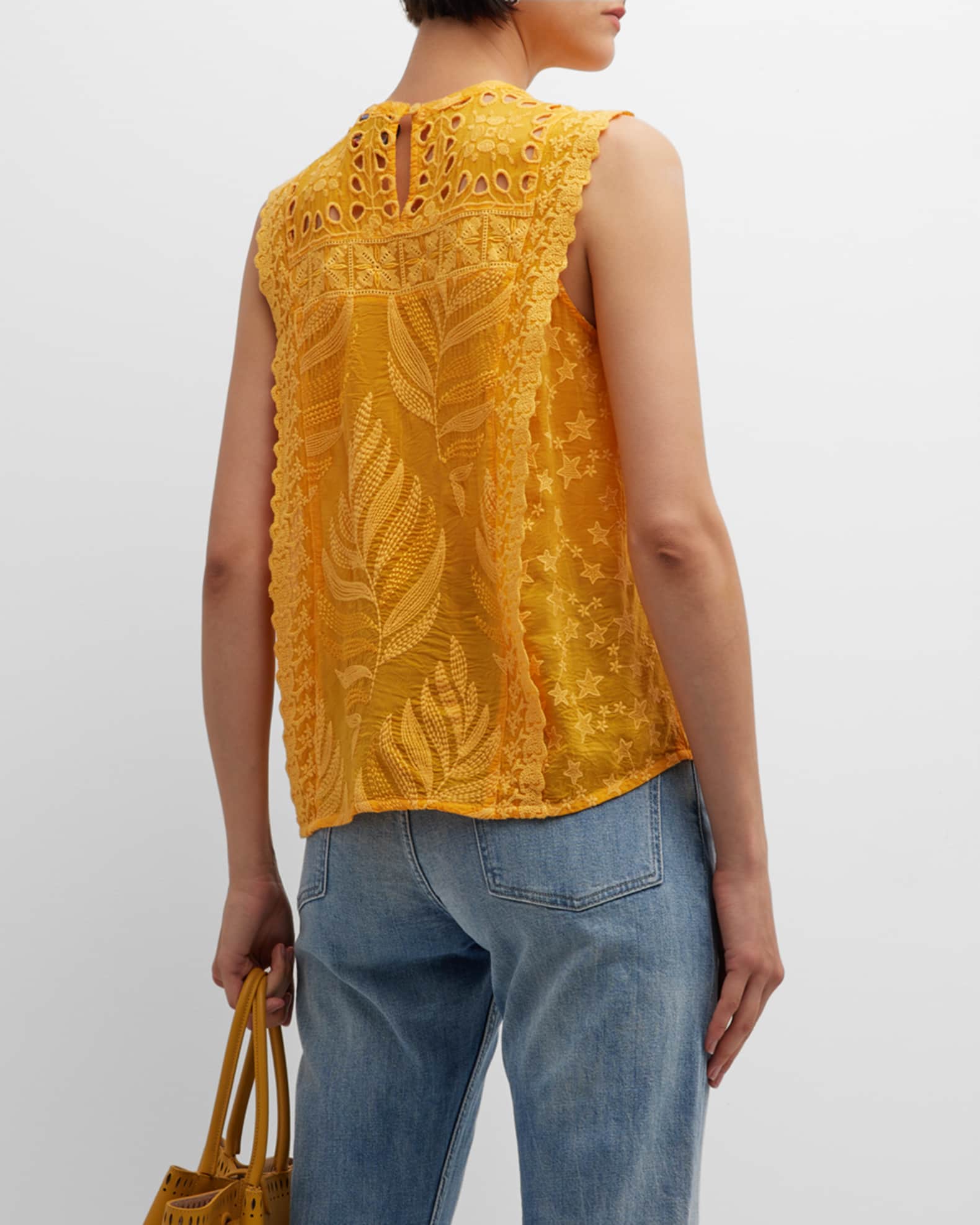Johnny Was Leafy Concetta Sleeveless Embroidered Blouse | Neiman Marcus