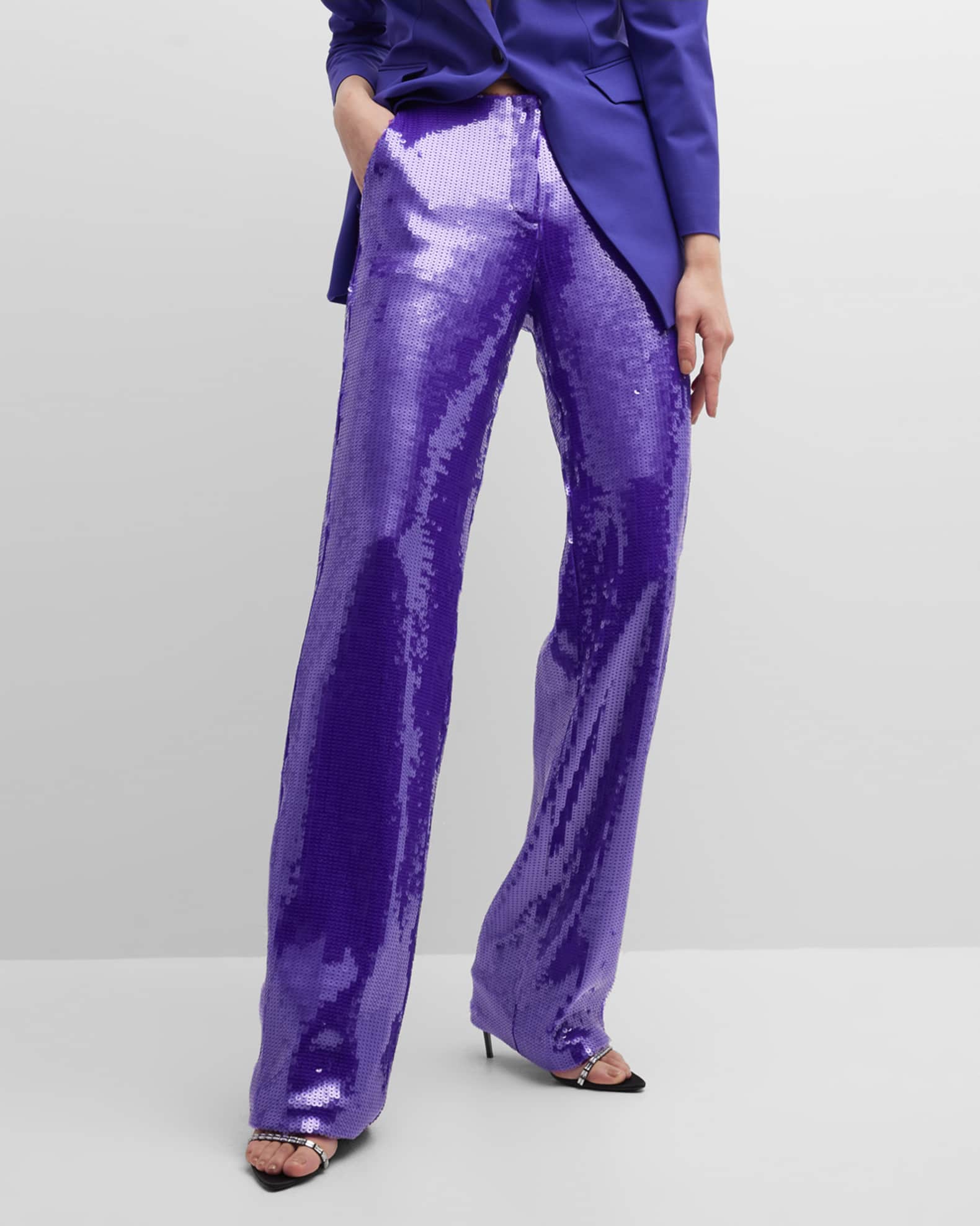 LaQuan Smith Sequin Embellished Straight-Leg Trousers | Neiman Marcus