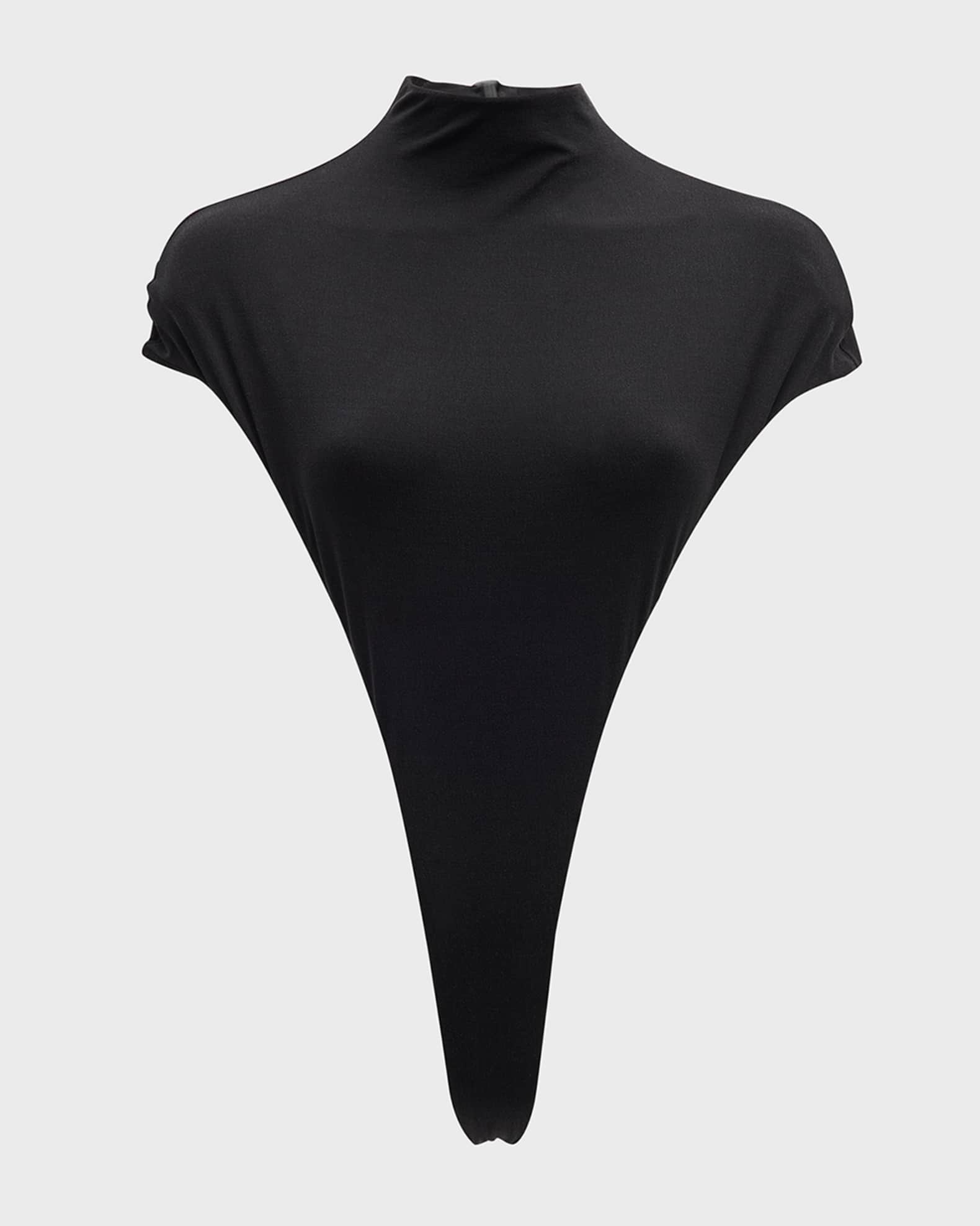 LaQuan Smith Long Sleeve Scoop Neck Bodysuit in Black