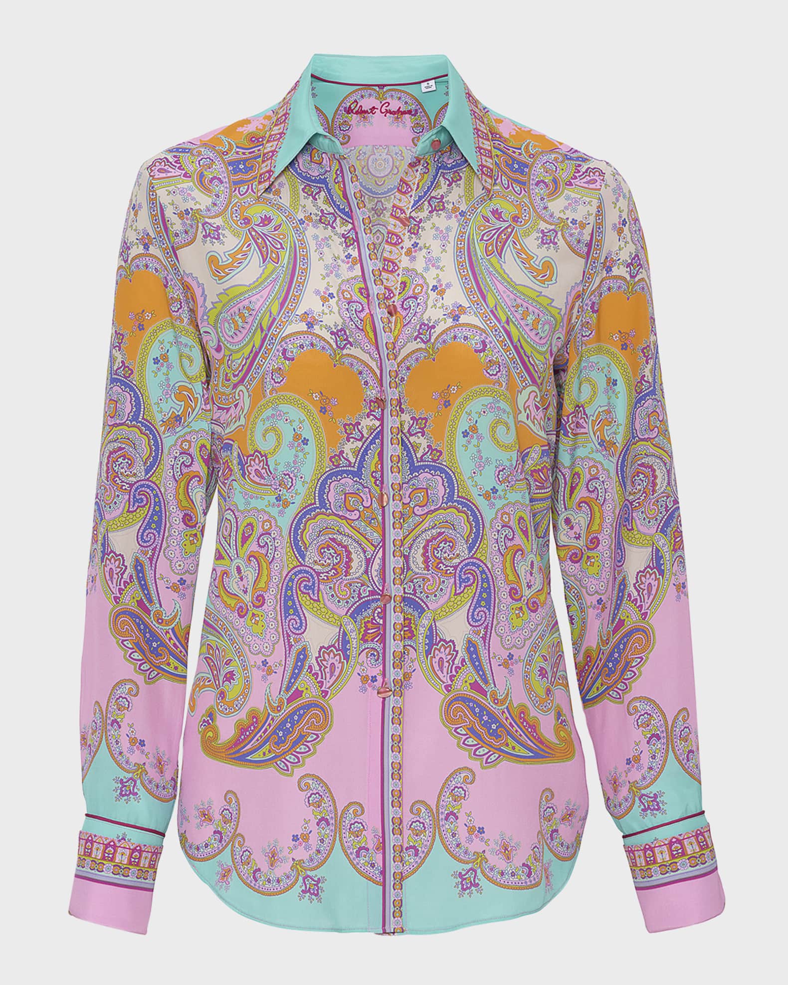 Megan Paisley Print Button Down Shirt Long Sleeve For Professional Women Chic Versatile Office Casual main image 0