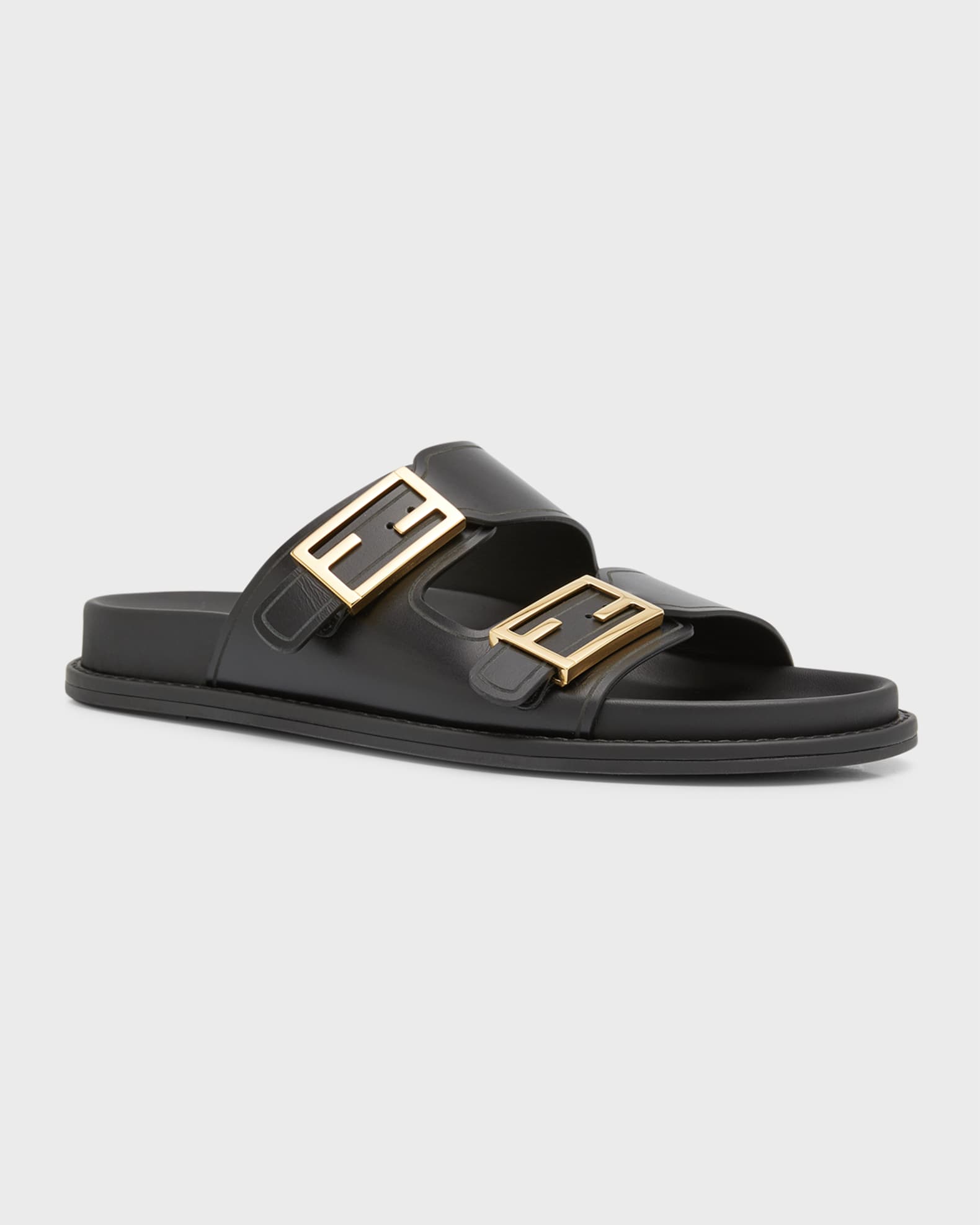 Fendi F Buckle Leather Slide Sandals | Neiman Marcus