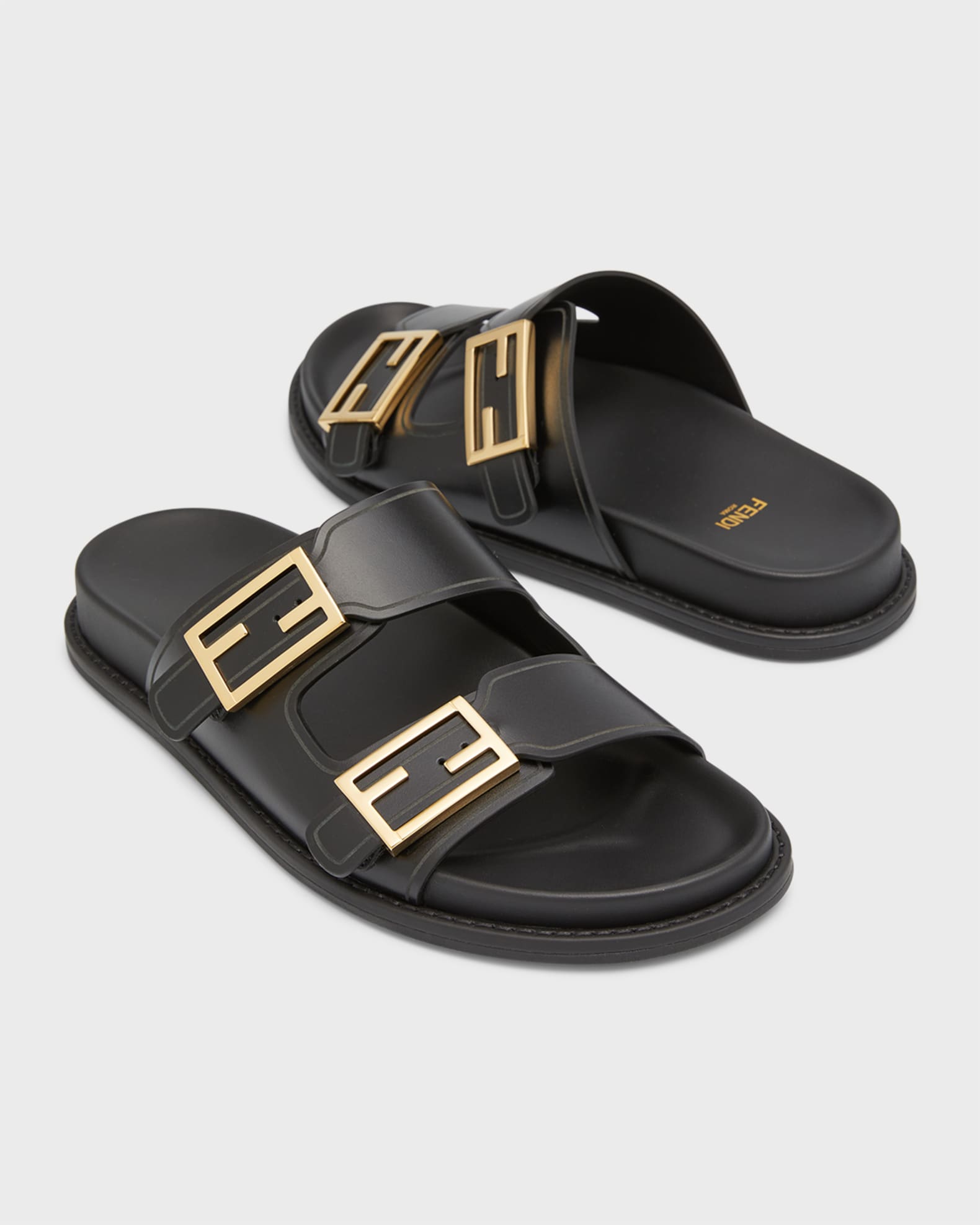 Fendi F Buckle Leather Slide Sandals | Neiman Marcus