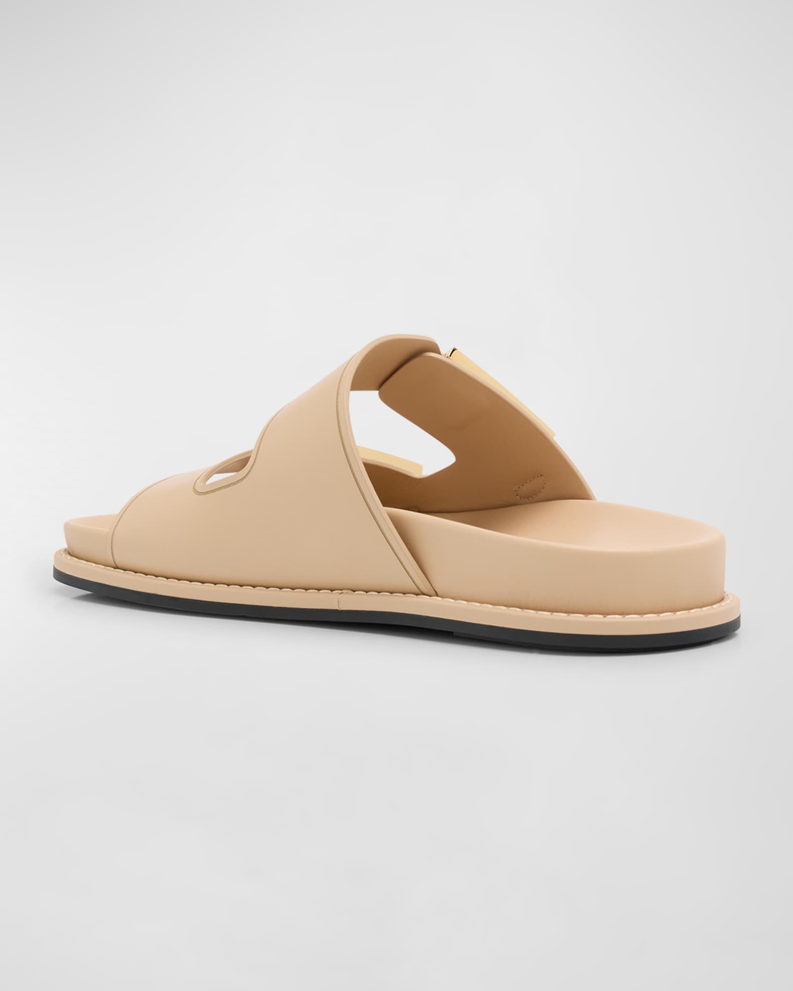 F Buckle Leather Slide Sandals