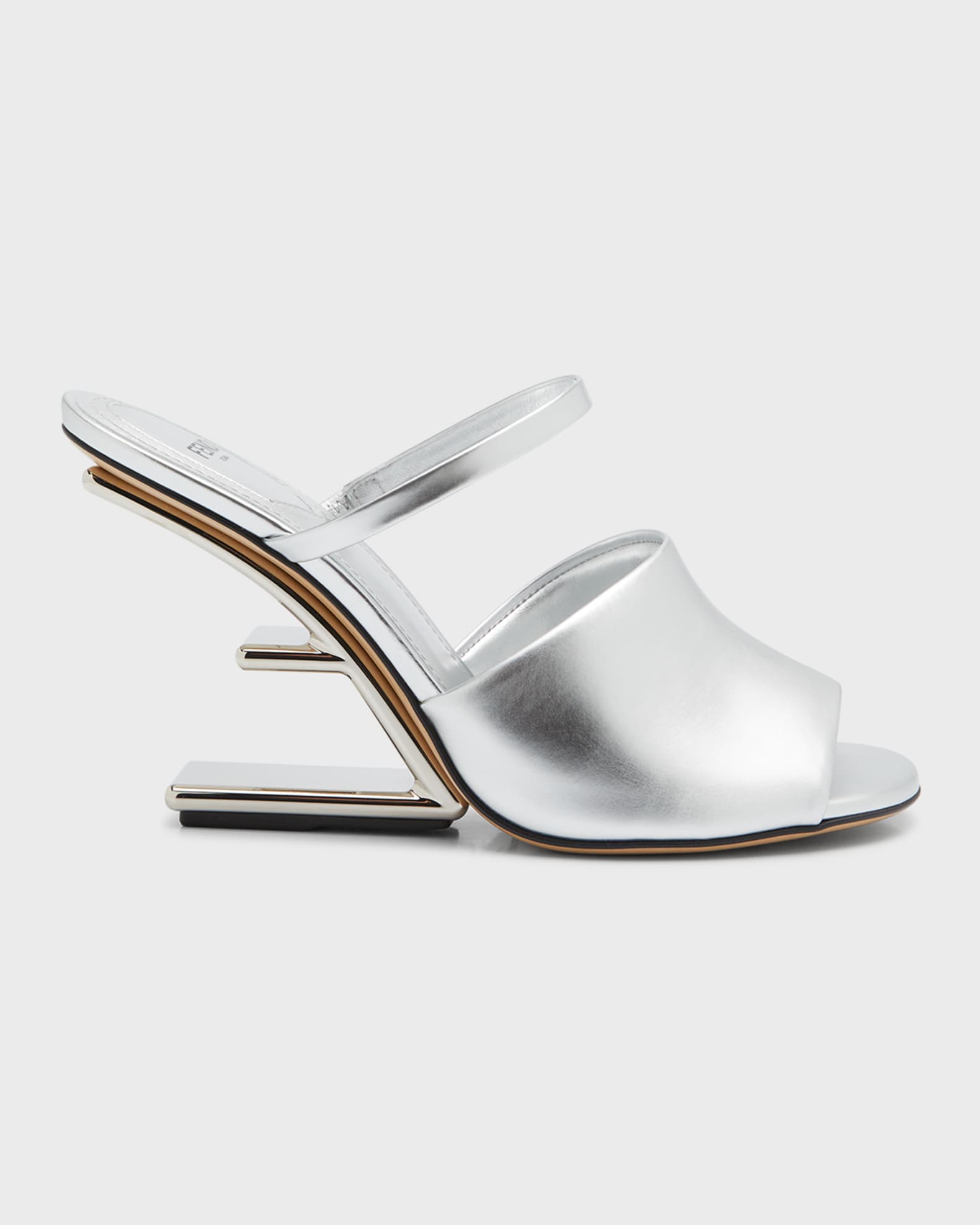 Fendi First Metallic F-Heel Mule Sandals | Neiman Marcus