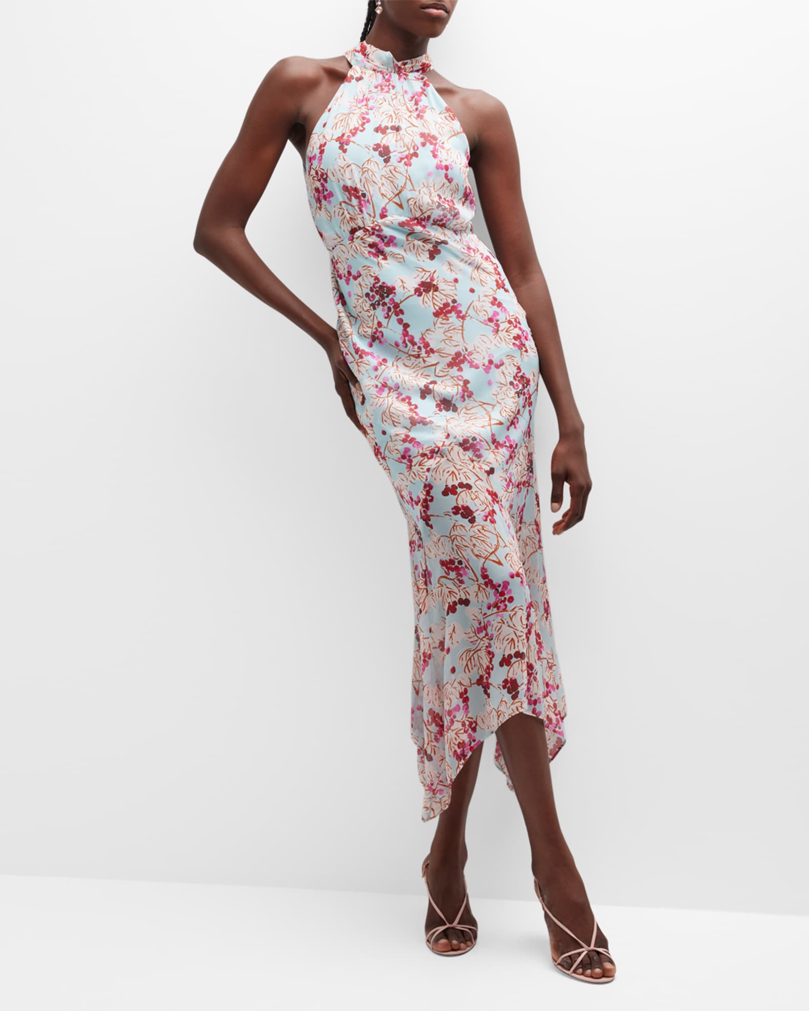 Saloni Lila Back Neck-Tie Sleeveless Silk Halter Dress | Neiman Marcus