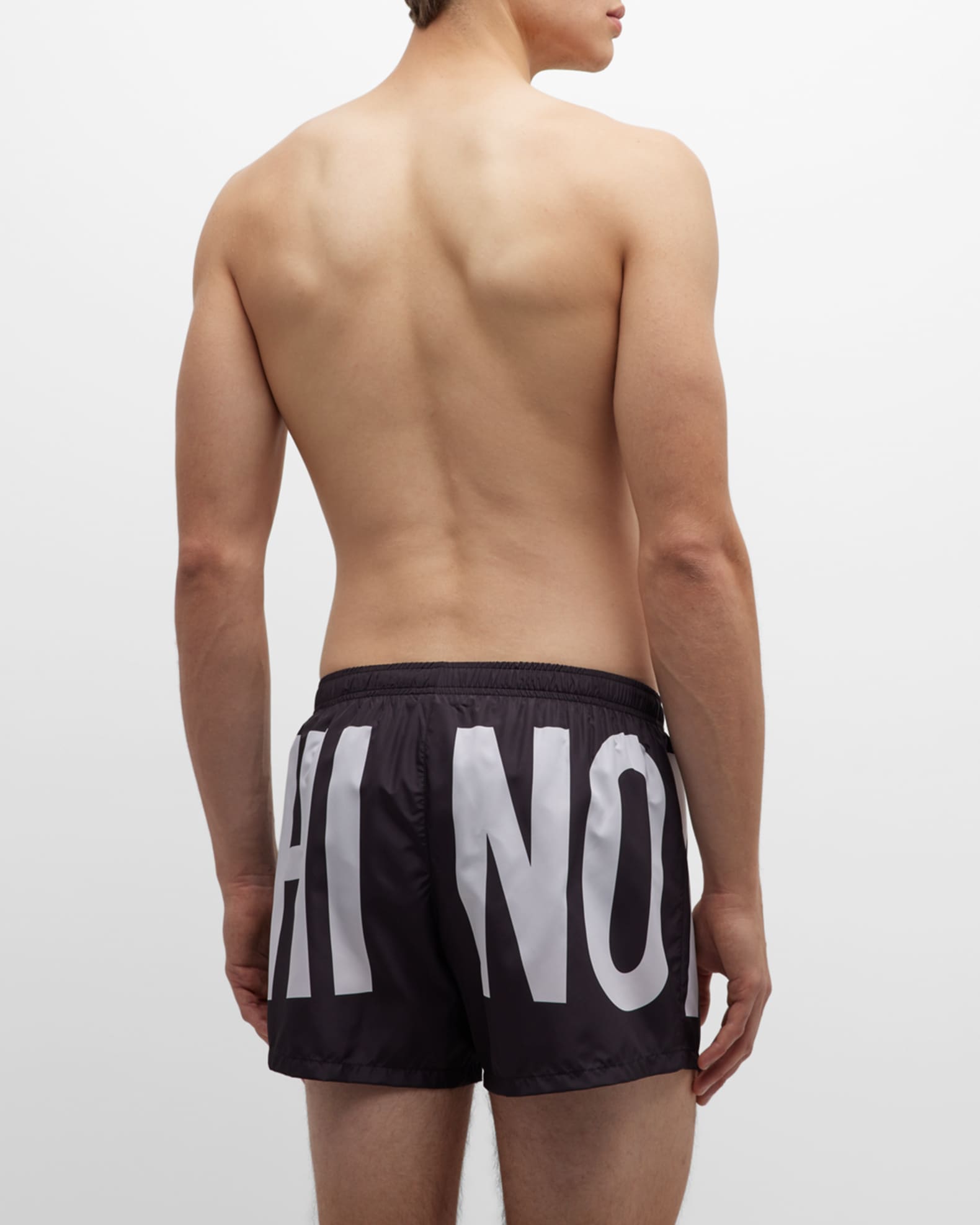 Moschino Men's Full Logo Swim Shorts | Neiman Marcus