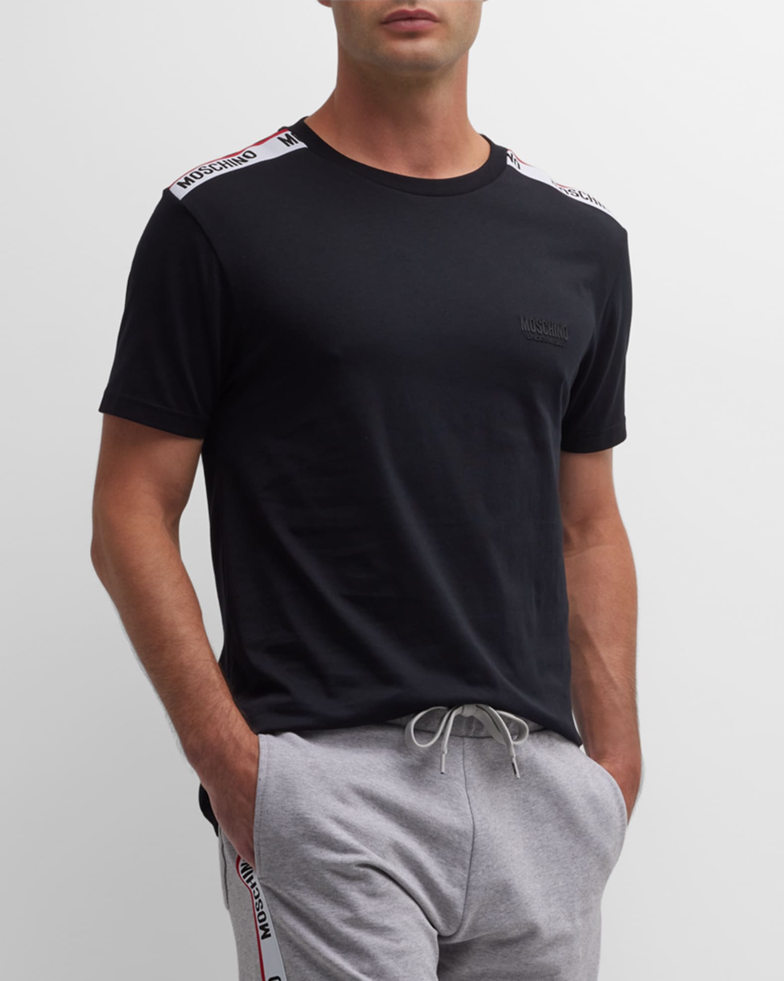 Moschino Men's T-Shirt with Shoulder Taping | Neiman Marcus