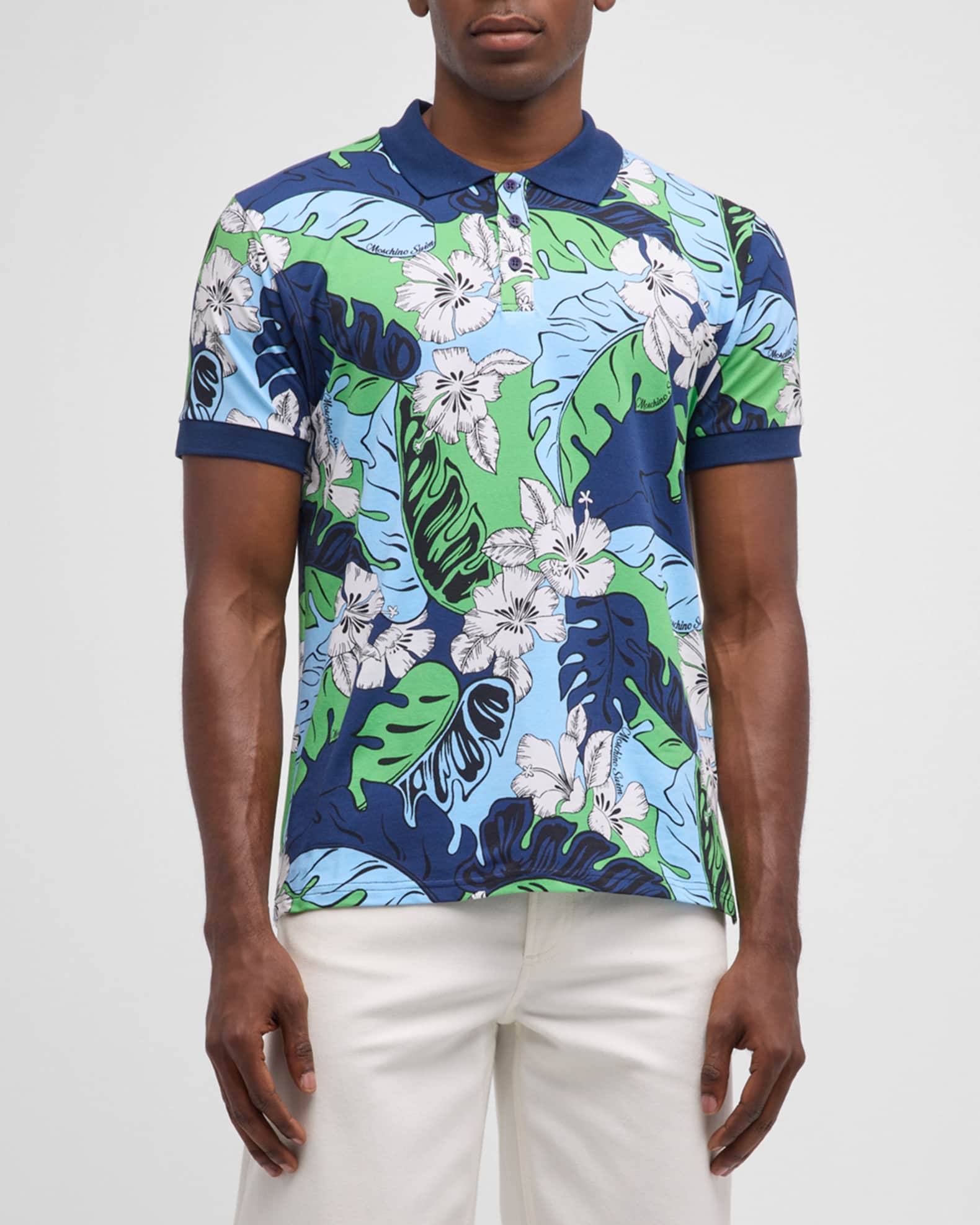 Moschino Men s Leaf Print Polo Shirt Neiman Marcus