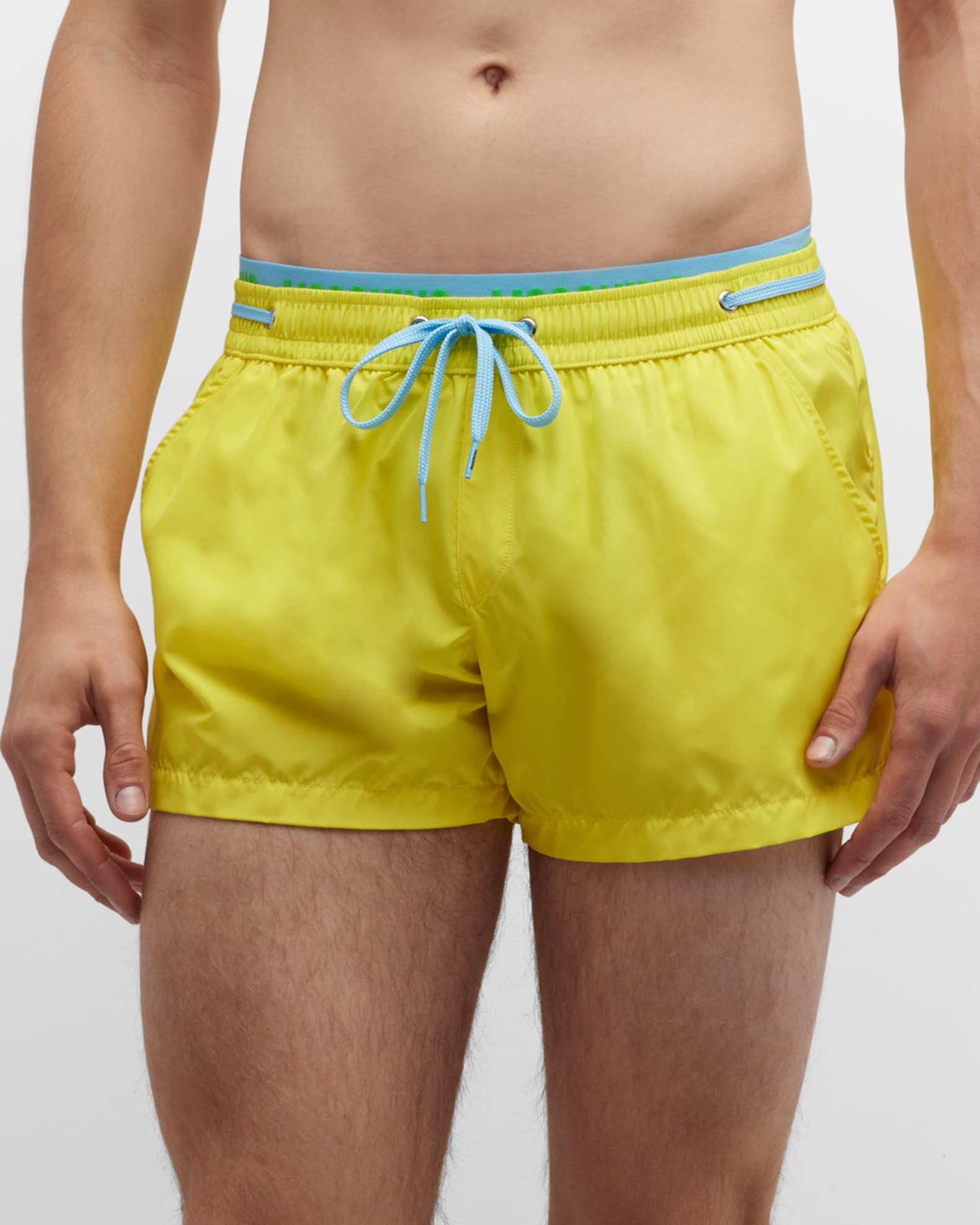 Men's Solid Contrast-Waist Swim Shorts 1