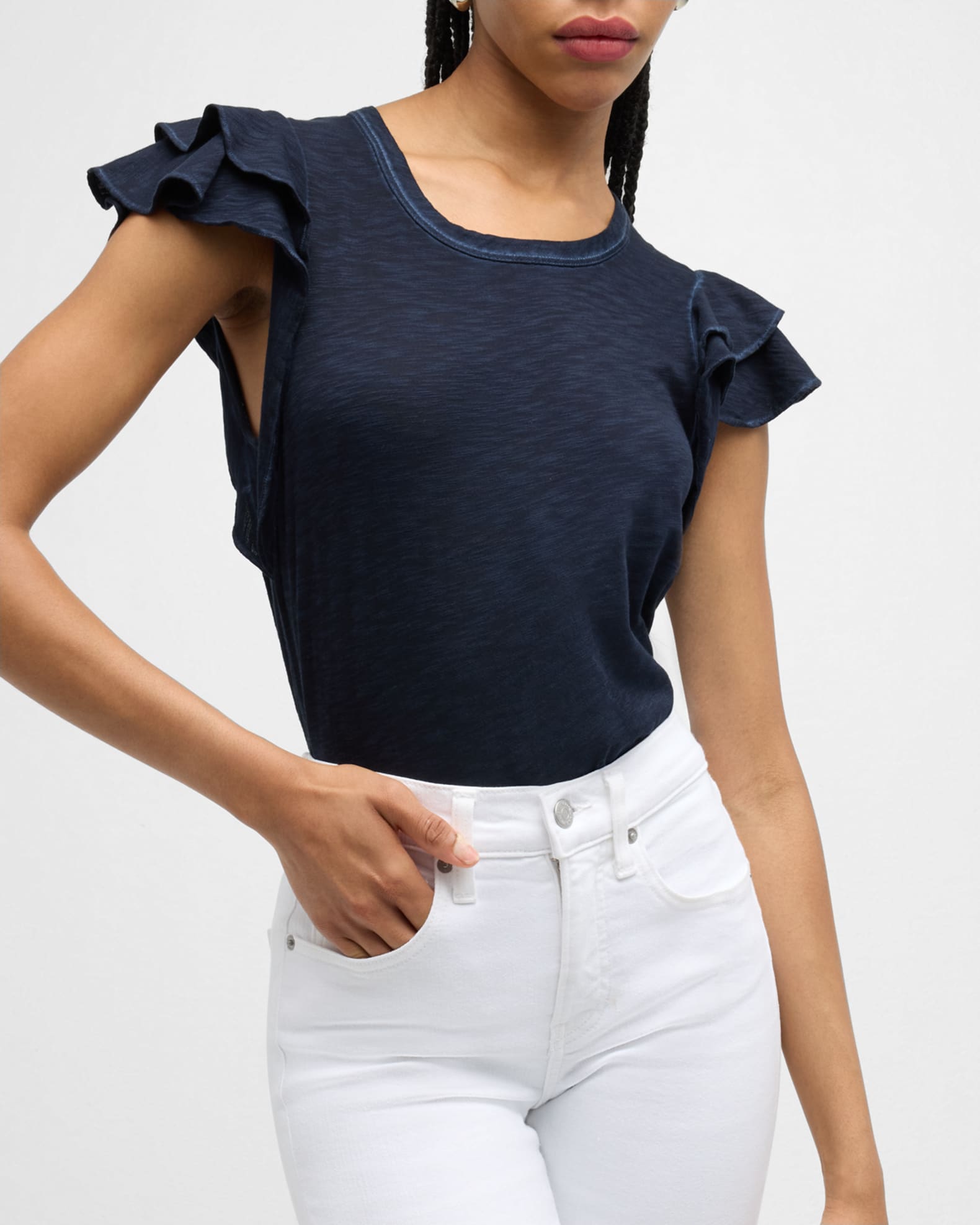 Veronica Beard Akeela Ruffle Sleeve Tee | Neiman Marcus
