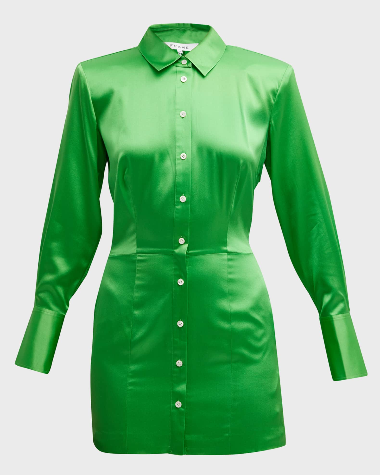 FRAME Silk StrongShoulder Mini Dress Neiman Marcus