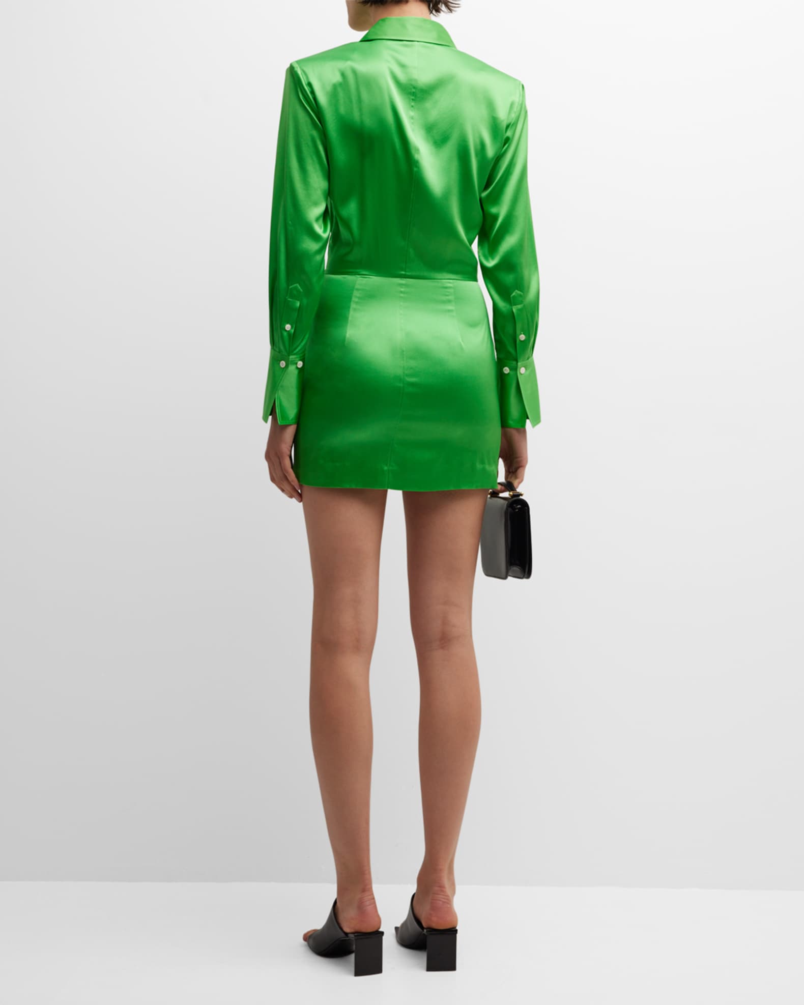 FRAME Silk StrongShoulder Mini Dress Neiman Marcus