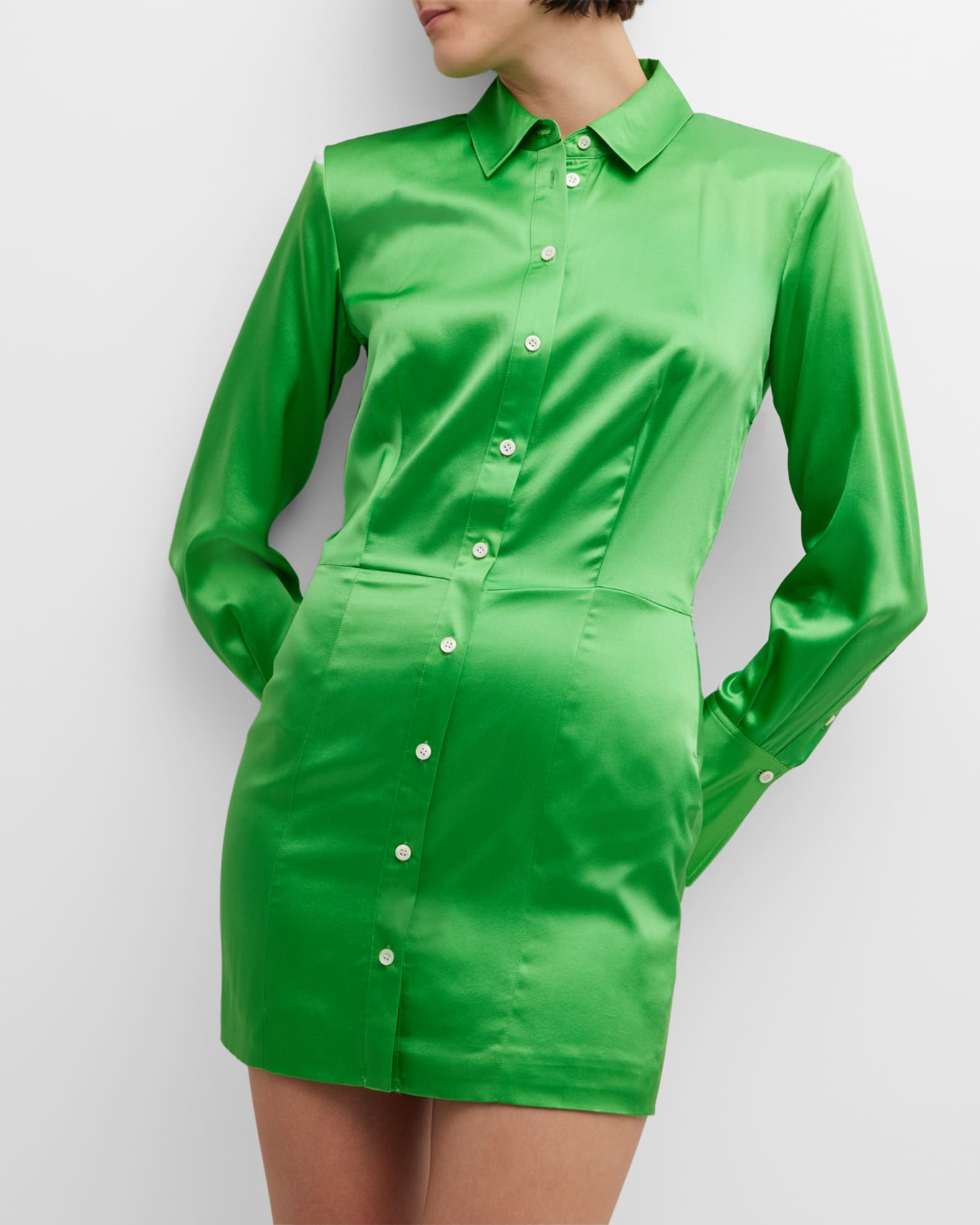 FRAME Silk StrongShoulder Mini Dress Neiman Marcus