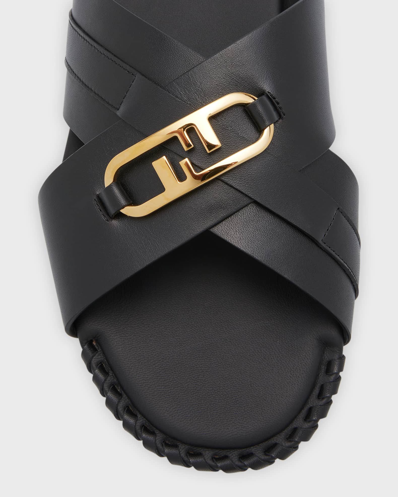 Fendi Men s O Lock Vitel Leather Slide Sandals Neiman Marcus