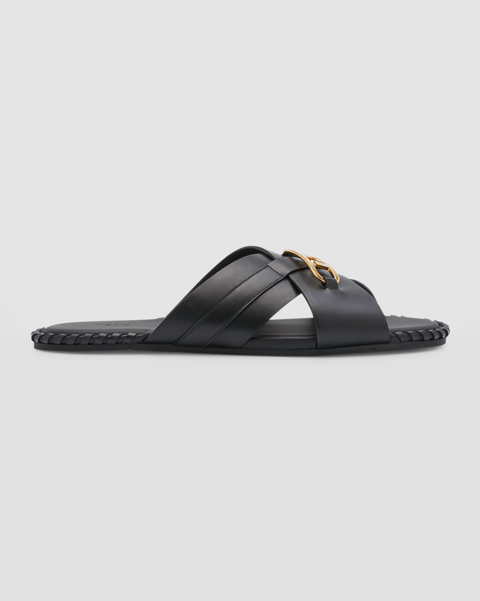 Fendi Men's O'Lock Vitel Leather Slide Sandals | Neiman Marcus