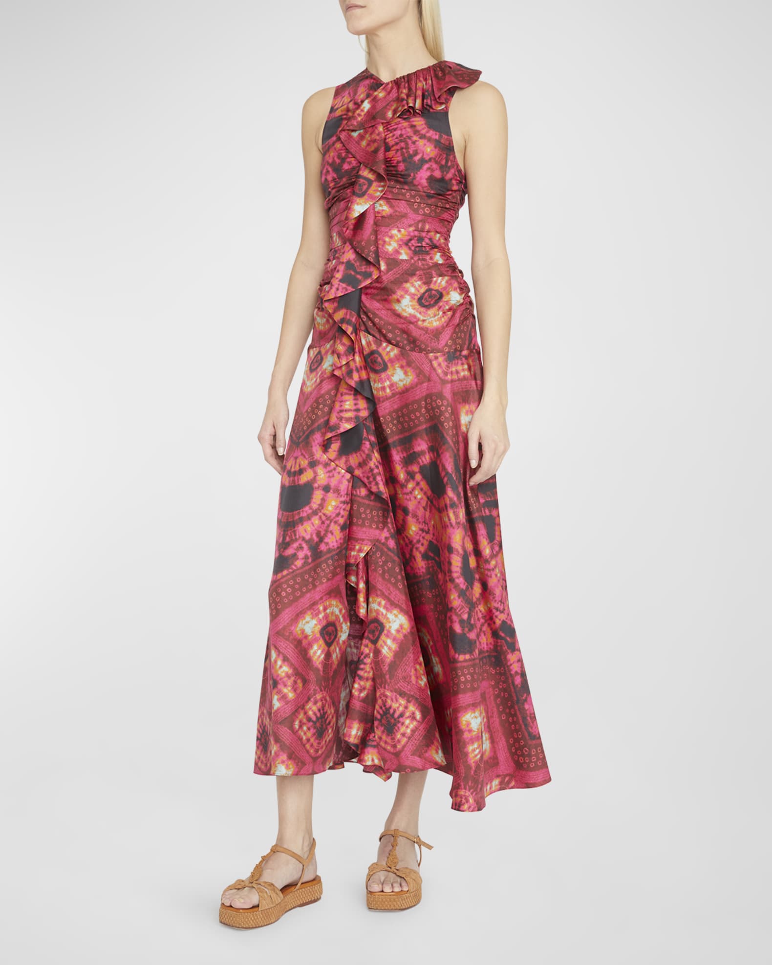 Ulla Johnson Othella Sleeveless Printed Silk Midi Dress | Neiman Marcus