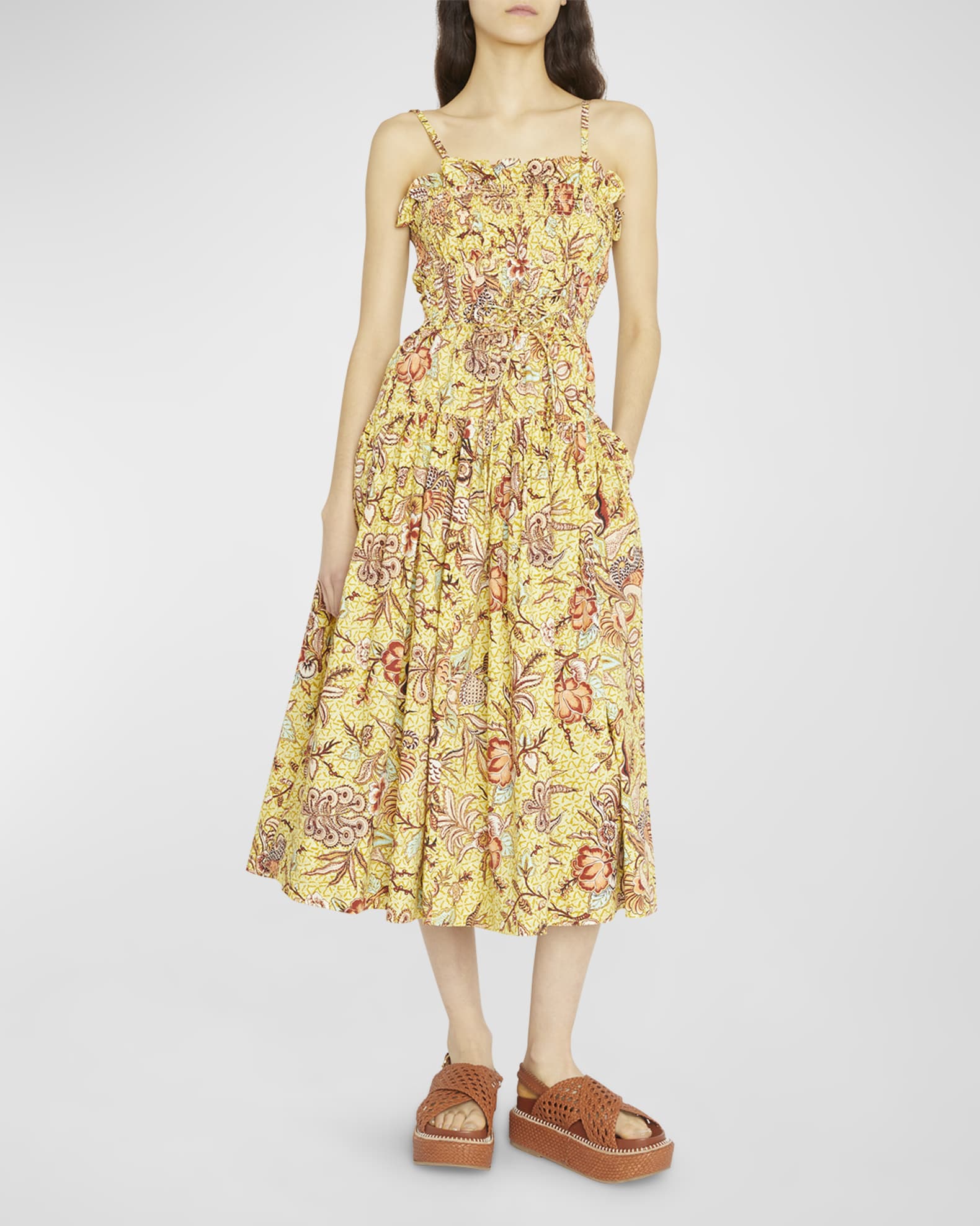 Ulla Johnson Lisbet Pleated Cotton Poplin Midi Dress | Neiman Marcus