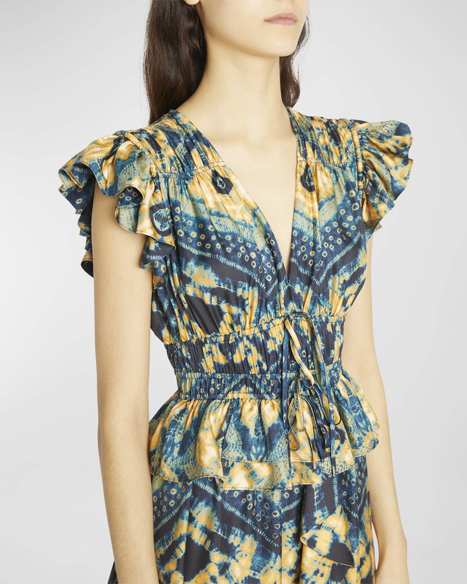Ulla Johnson Avia Printed Silk Tiered Midi Dress Neiman Marcus