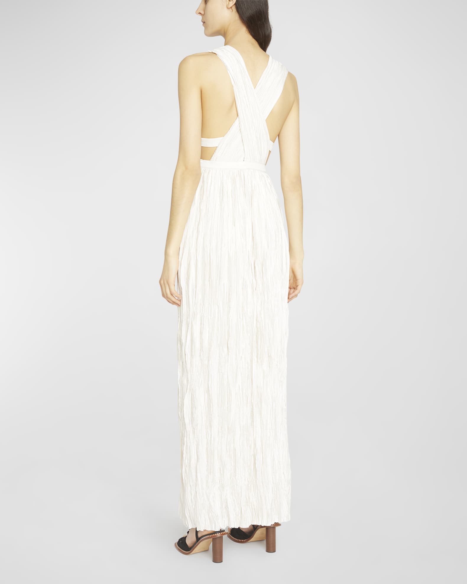 Ulla Johnson Mona Pleated Satin Cross-Back Gown | Neiman Marcus