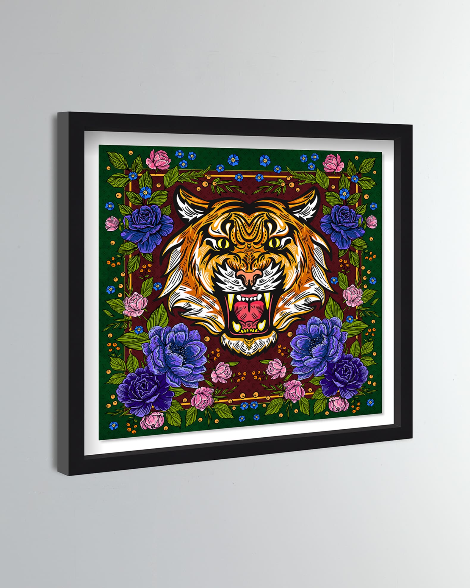 Floral Feline Roses Giclee Art Print 1