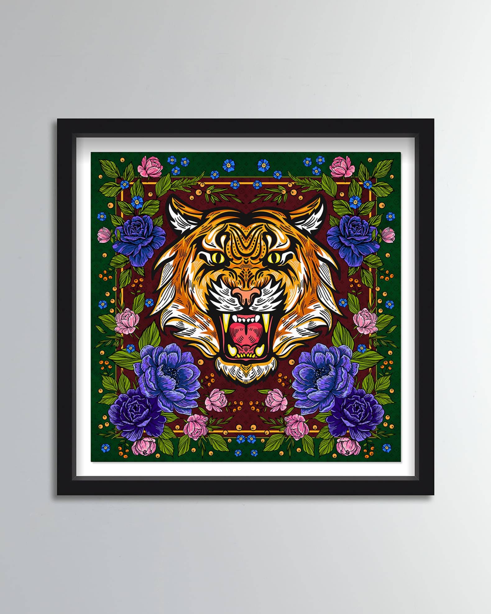 Floral Feline Roses Giclee Art Print 0
