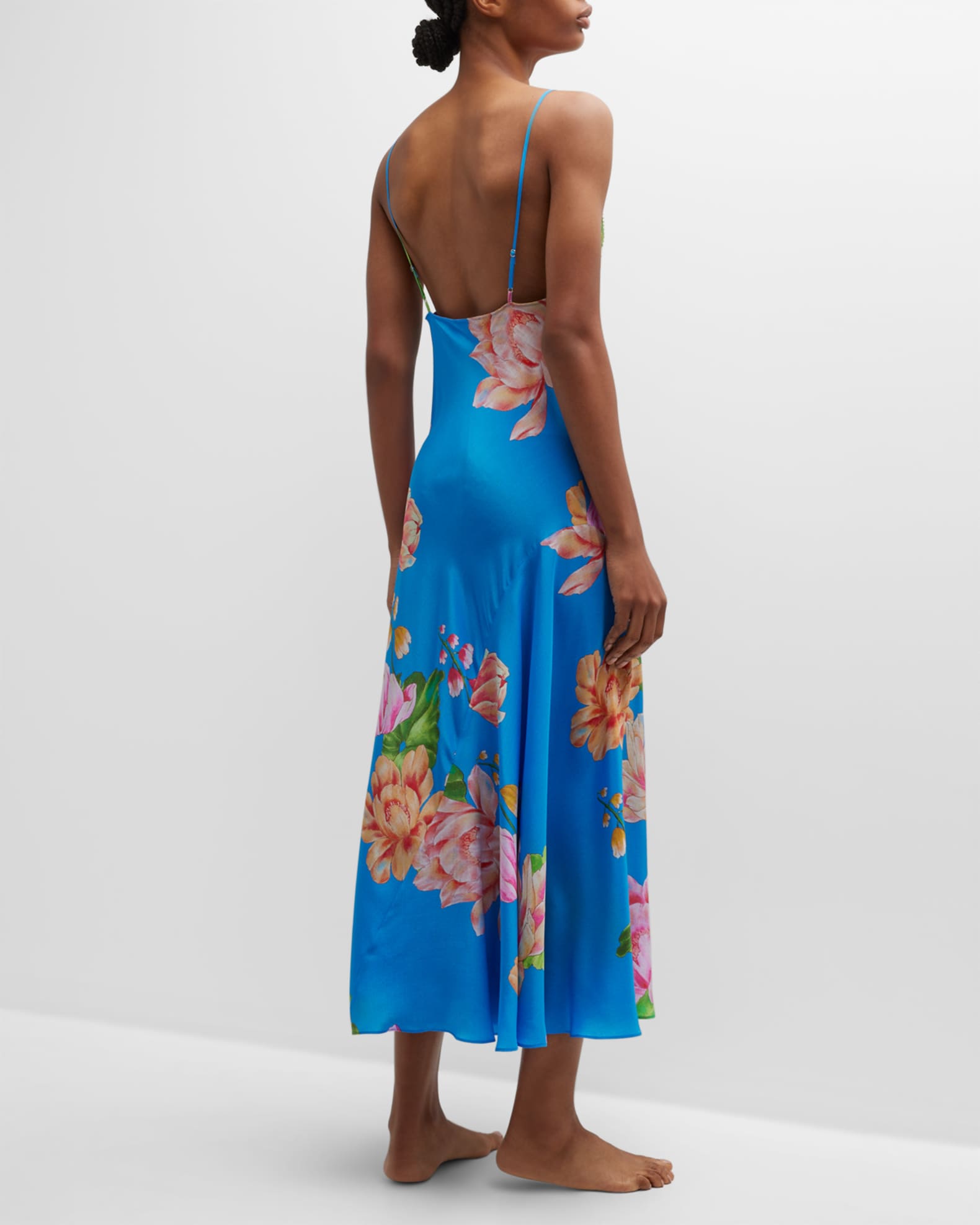 Josie Natori Hanabi Beaded FloralPrint Silk Slip Neiman Marcus