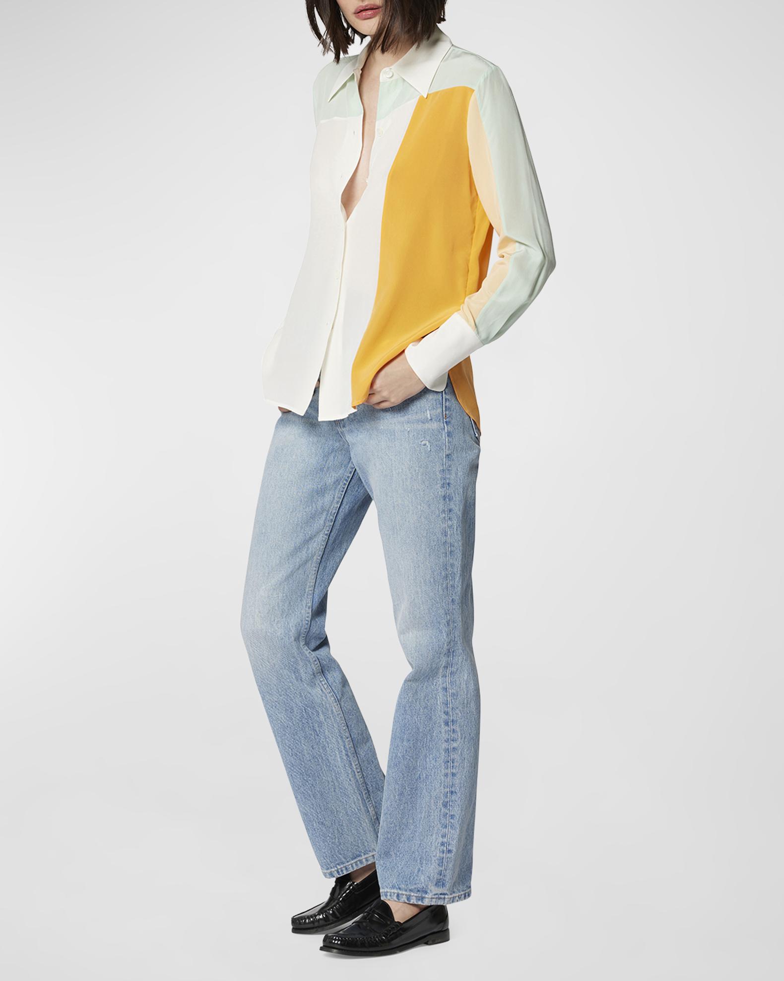 Equipment Quinne Colorblock Button-Down Satin Shirt | Neiman Marcus
