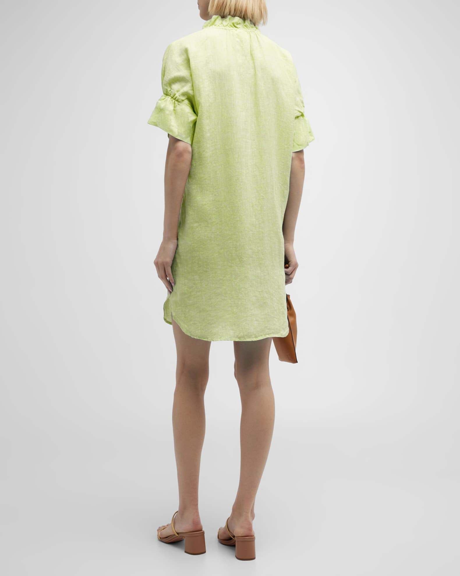Finley Crosby Bell-Sleeve Ruffle-Trim Linen Shirtdress | Neiman Marcus
