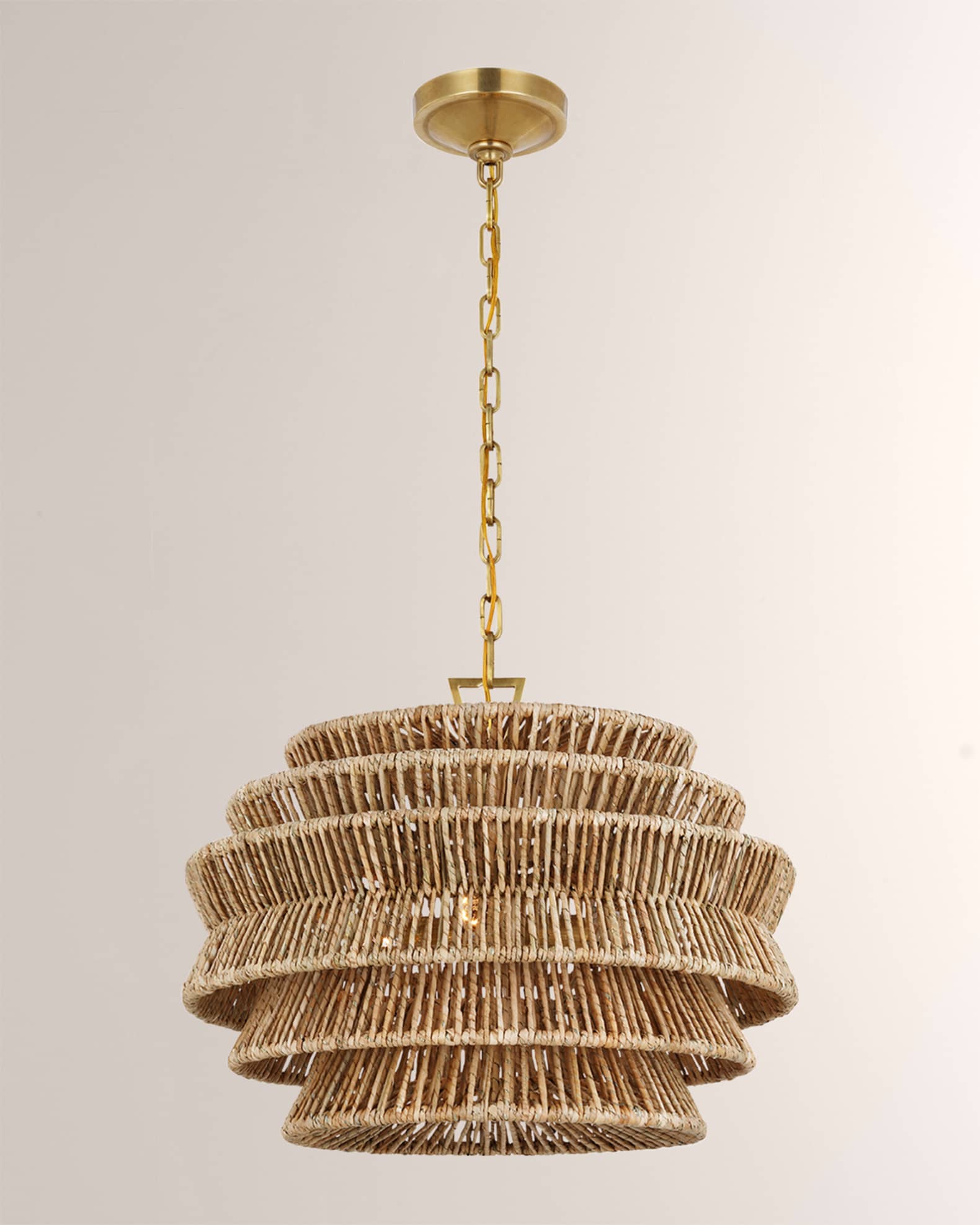 Antigua Small Drum Chandelier in Antique Brass Natural Abaca by Chapman Myers