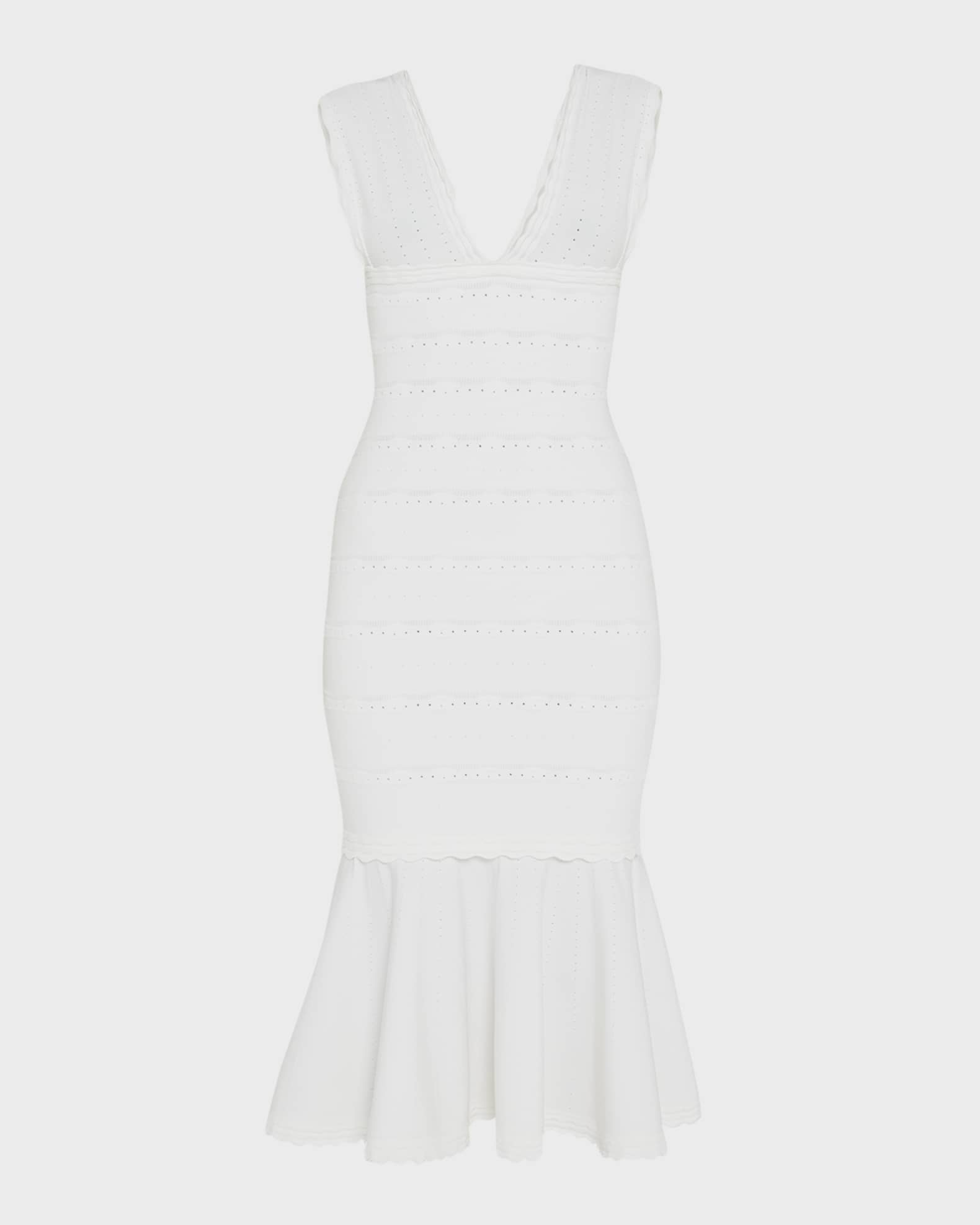 Victoria Beckham Pointelle Scalloped Sleeveless Fit&Flare Midi Dress