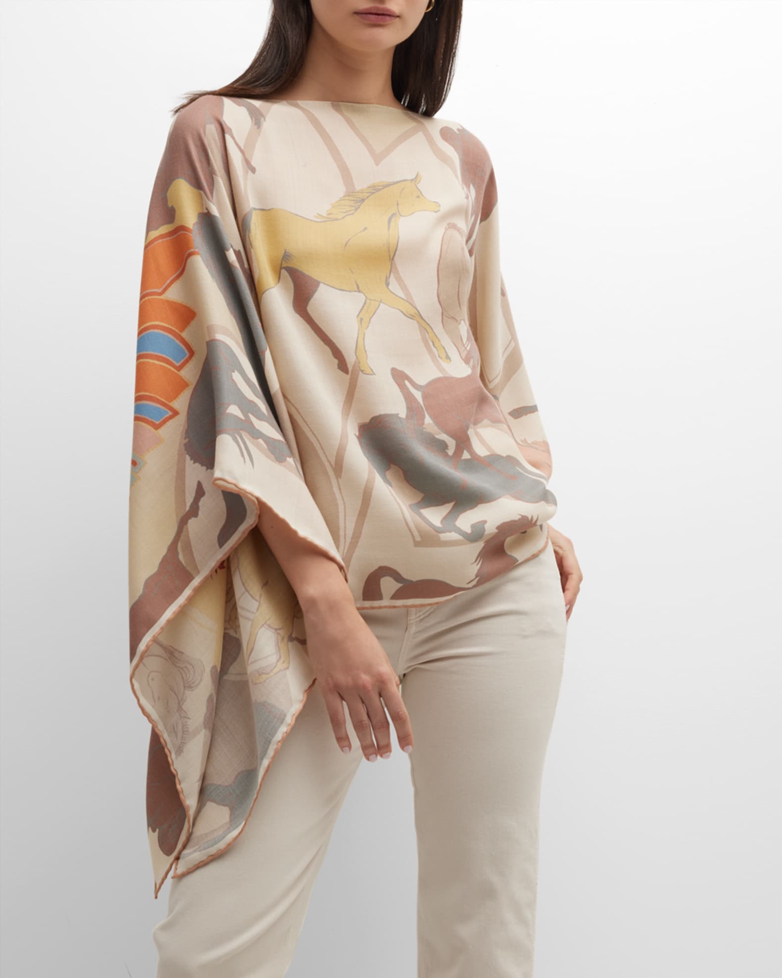 Rani Arabella Multi-Color Galloping Cashmere-Blend Poncho | Neiman Marcus