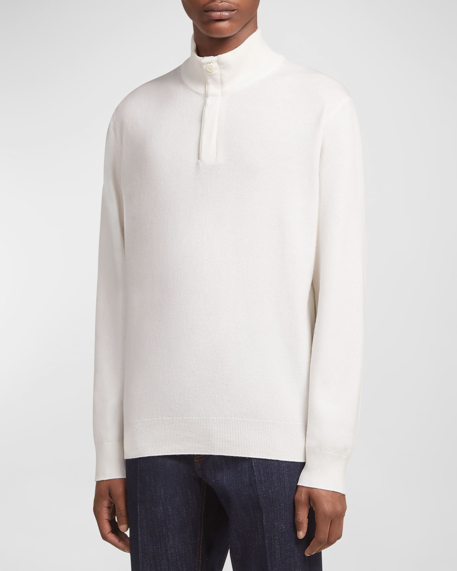 ZEGNA Men's Oasi Cashmere Zip Mock Neck Sweater | Neiman Marcus