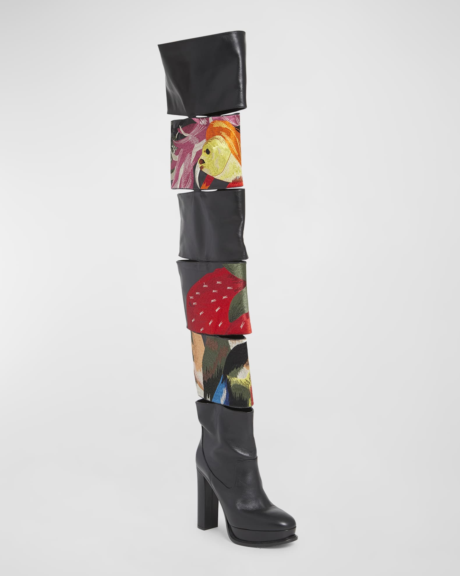 Alexander McQueen Slashed Embroidered Thigh High Platform Boots